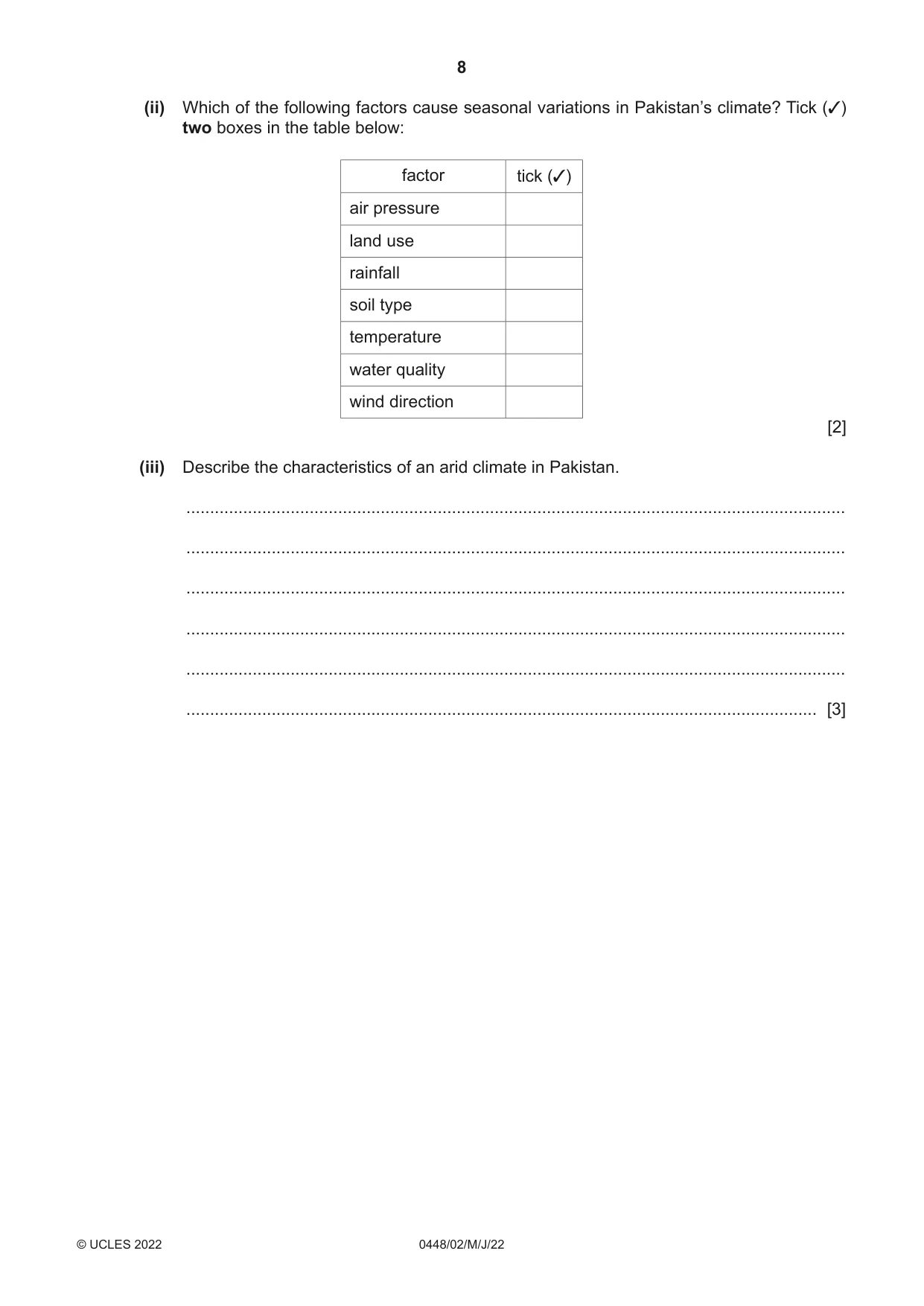 Cambridge IGCSE Pakistan Studies 0448 2022 May/June Paper 2 · Variant 0 question paper, page 8 of 20
