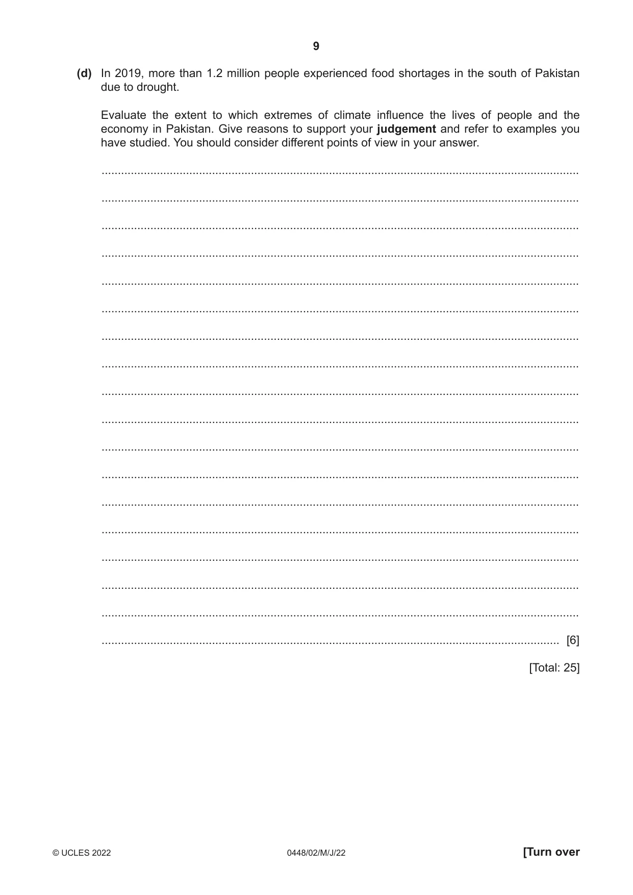 Cambridge IGCSE Pakistan Studies 0448 2022 May/June Paper 2 · Variant 0 question paper, page 9 of 20