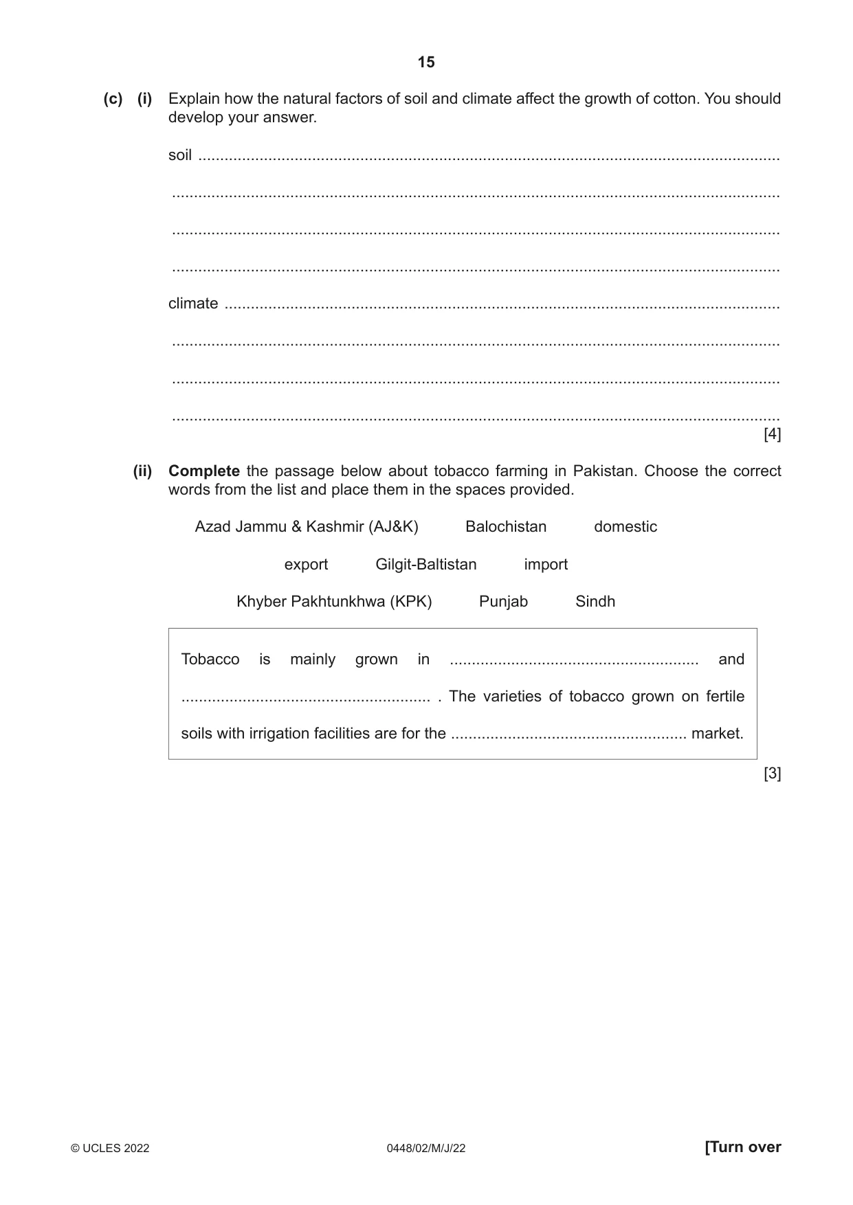 Cambridge IGCSE Pakistan Studies 0448 2022 May/June Paper 2 · Variant 0 question paper, page 15 of 20