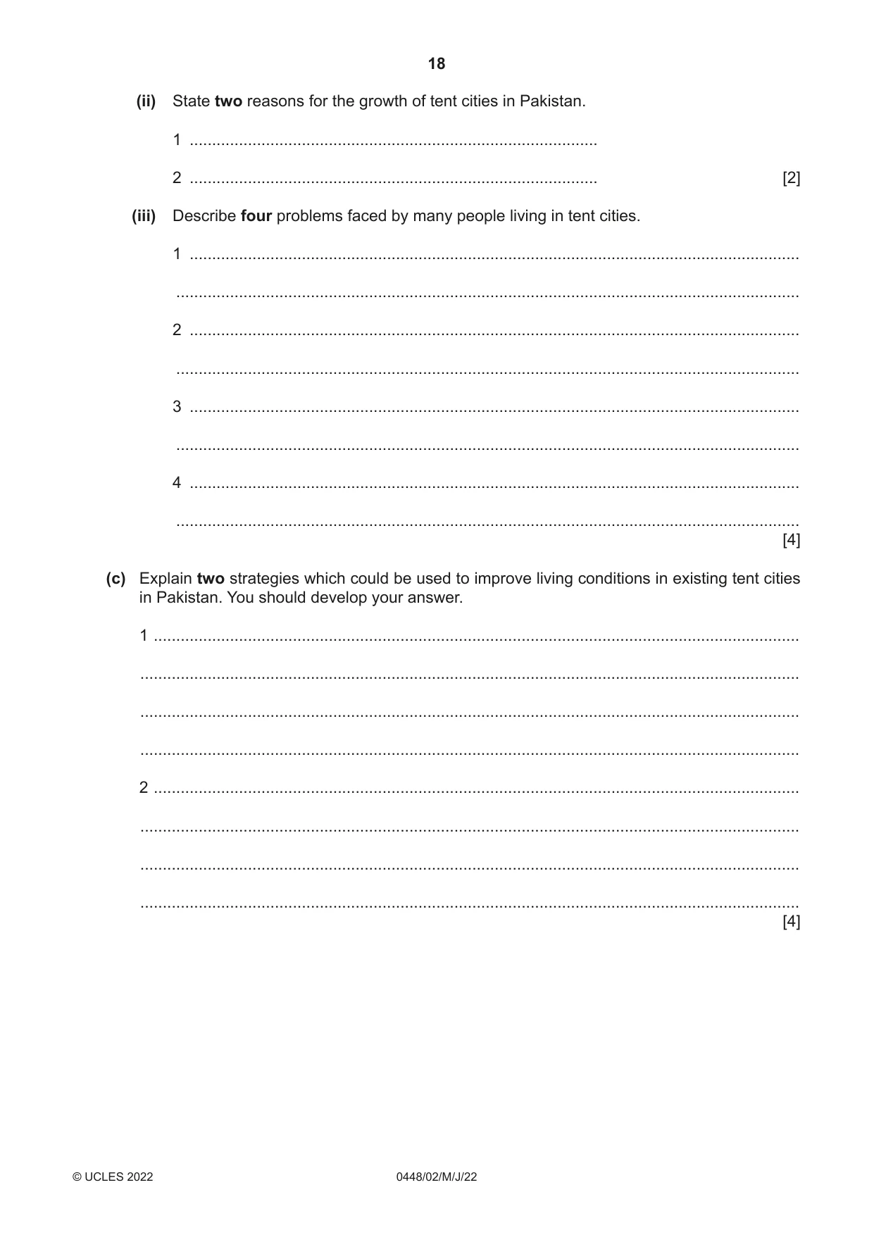 Cambridge IGCSE Pakistan Studies 0448 2022 May/June Paper 2 · Variant 0 question paper, page 18 of 20