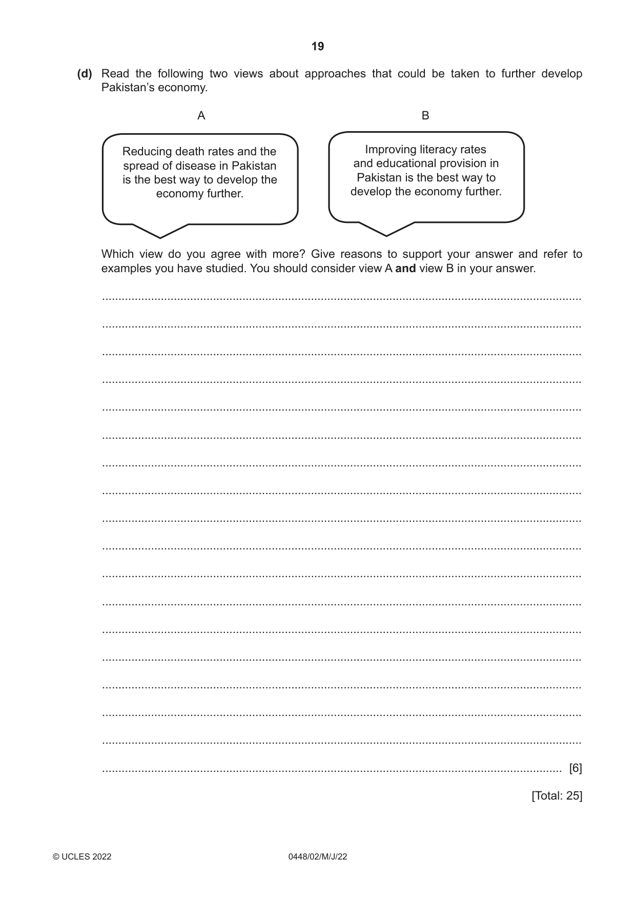 Cambridge IGCSE Pakistan Studies 0448 2022 May/June Paper 2 · Variant 0 question paper, page 19 of 20