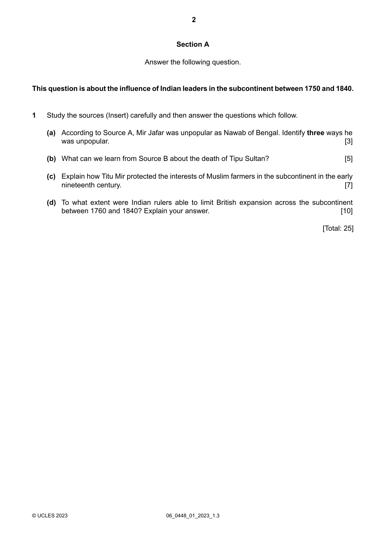 Cambridge IGCSE Pakistan Studies 0448 2023 May/June Paper 1 · Variant 0 question paper, page 2 of 4
