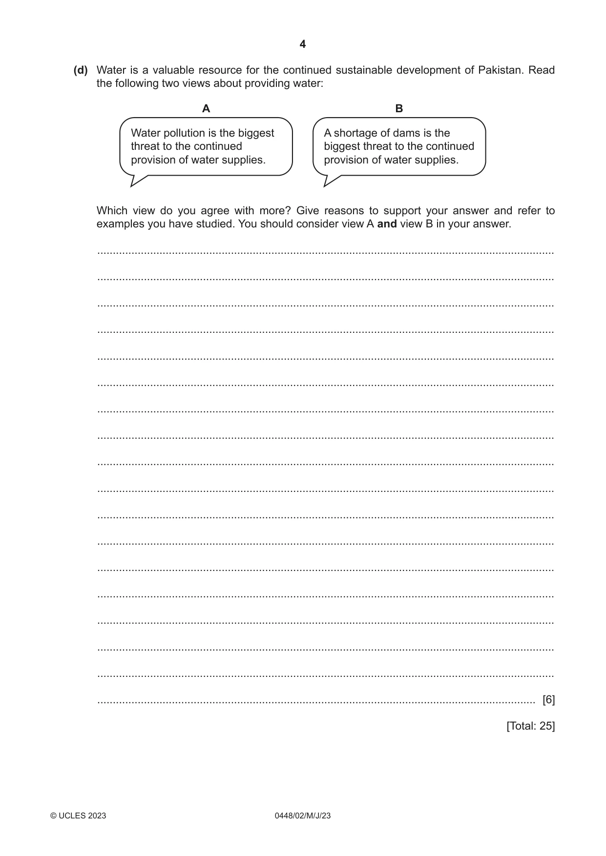 Cambridge IGCSE Pakistan Studies 0448 2023 May/June Paper 2 · Variant 0 question paper, page 4 of 20