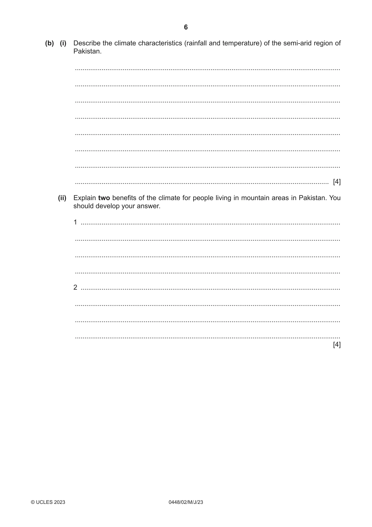 Cambridge IGCSE Pakistan Studies 0448 2023 May/June Paper 2 · Variant 0 question paper, page 6 of 20