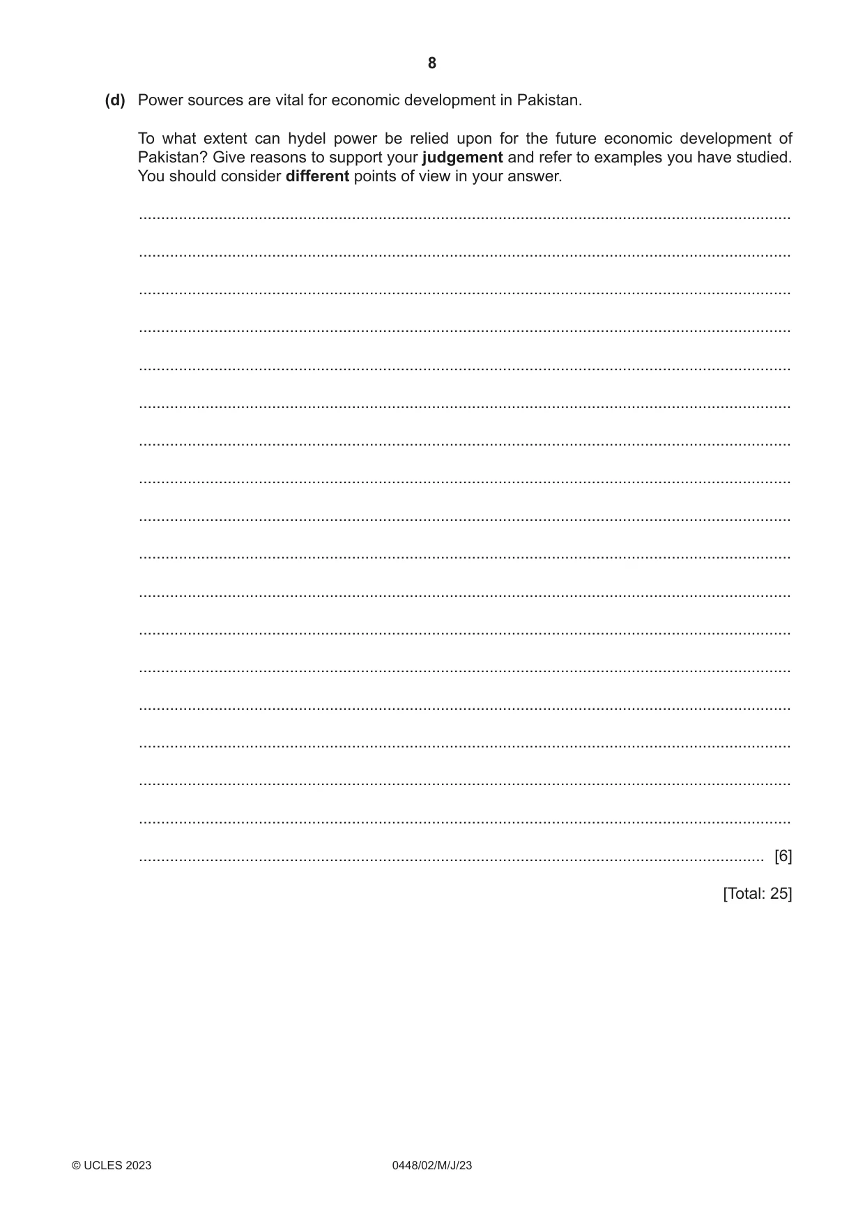 Cambridge IGCSE Pakistan Studies 0448 2023 May/June Paper 2 · Variant 0 question paper, page 8 of 20