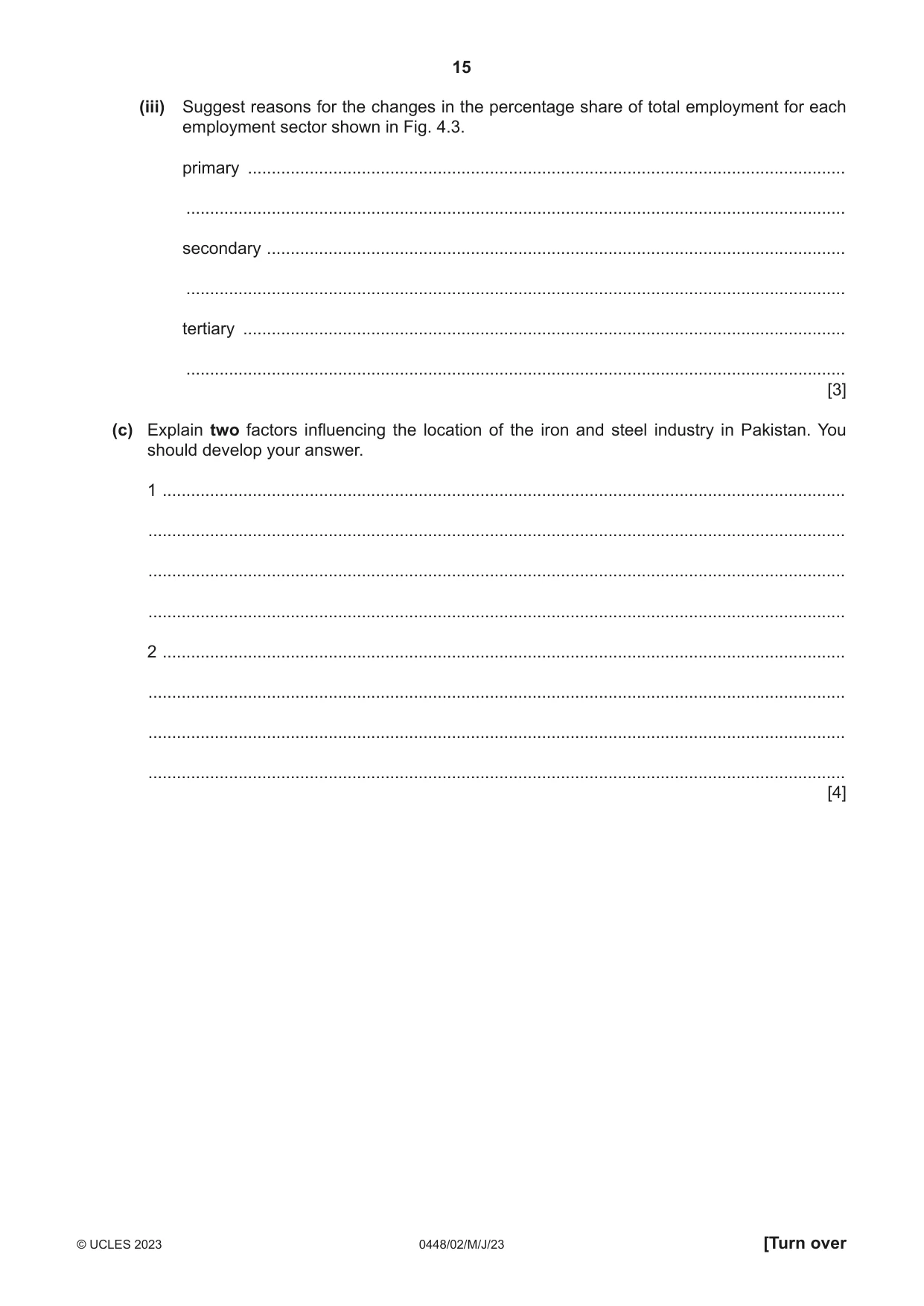 Cambridge IGCSE Pakistan Studies 0448 2023 May/June Paper 2 · Variant 0 question paper, page 15 of 20
