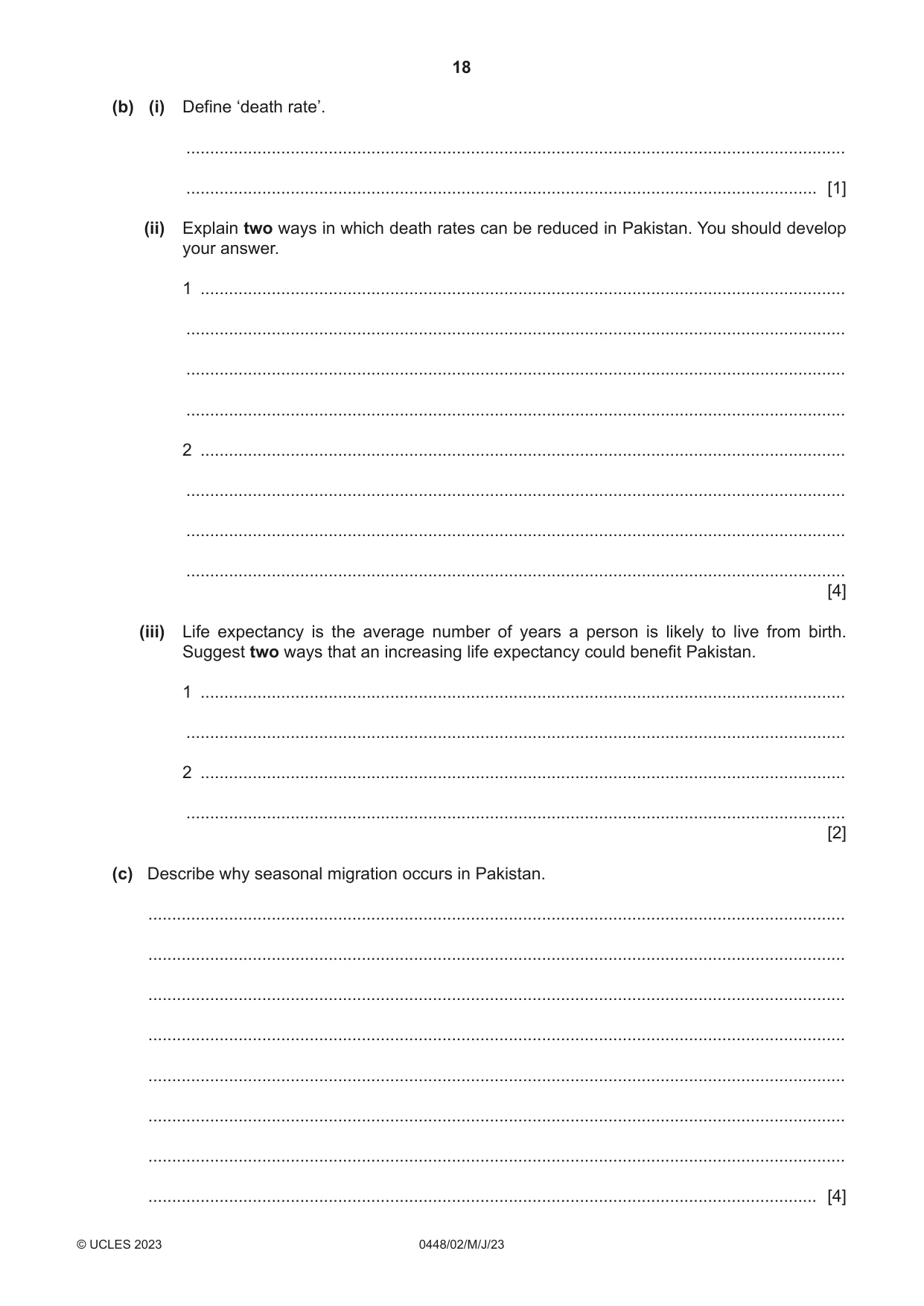 Cambridge IGCSE Pakistan Studies 0448 2023 May/June Paper 2 · Variant 0 question paper, page 18 of 20