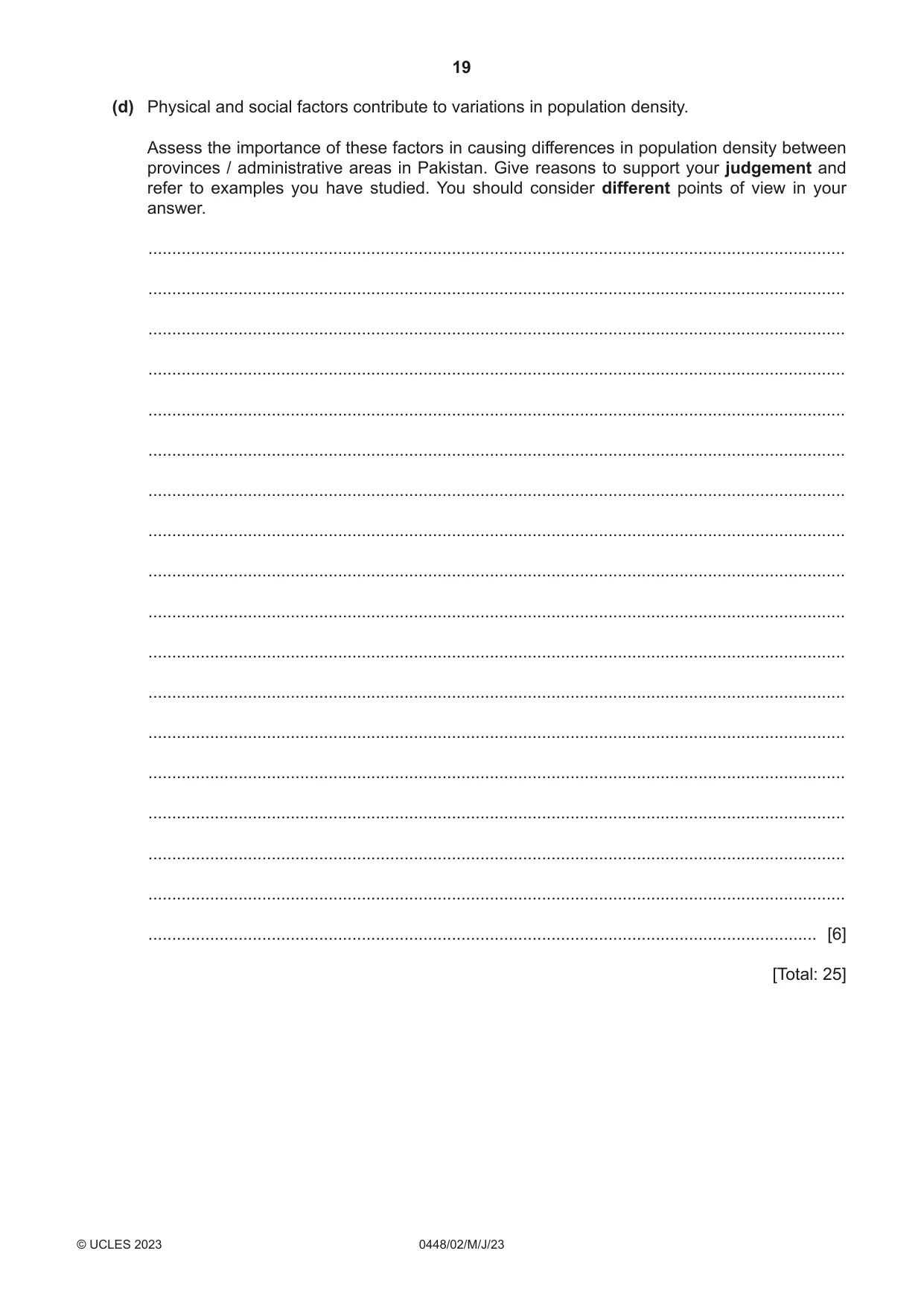 Cambridge IGCSE Pakistan Studies 0448 2023 May/June Paper 2 · Variant 0 question paper, page 19 of 20