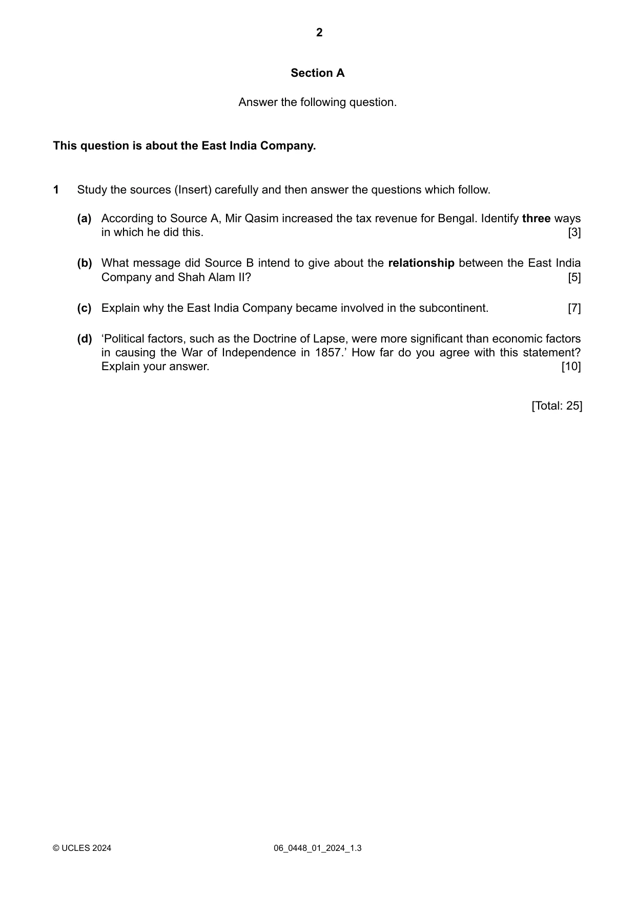 Cambridge IGCSE Pakistan Studies 0448 2024 May/June Paper 1 · Variant 0 question paper, page 2 of 4