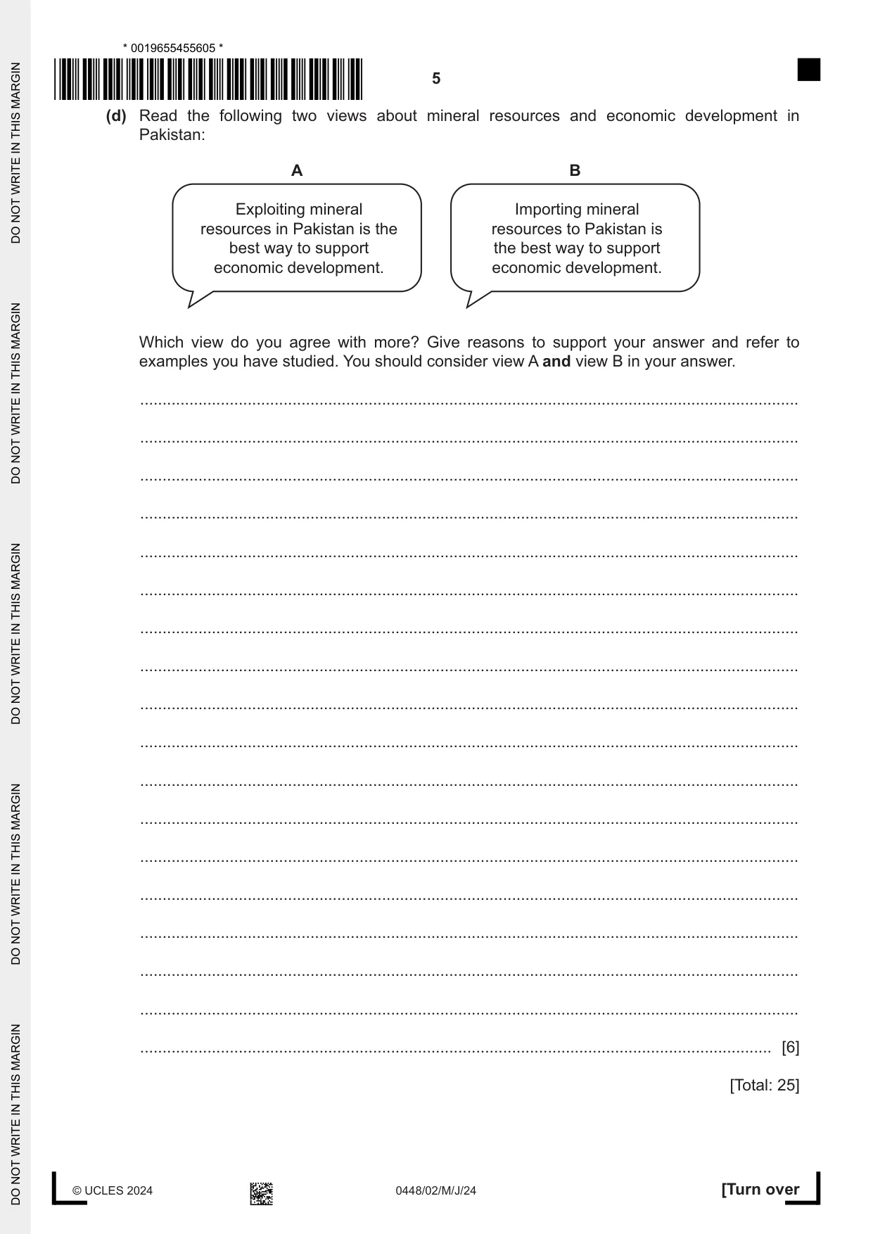 Cambridge IGCSE Pakistan Studies 0448 2024 May/June Paper 2 · Variant 0 question paper, page 5 of 28
