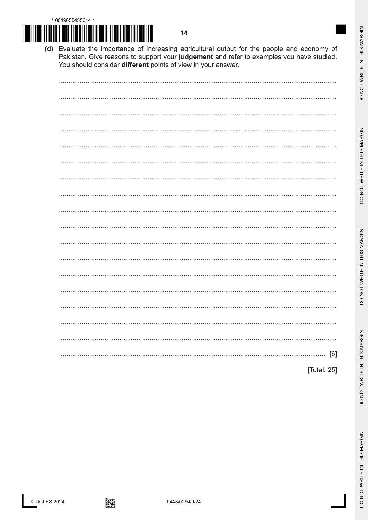 Cambridge IGCSE Pakistan Studies 0448 2024 May/June Paper 2 · Variant 0 question paper, page 14 of 28