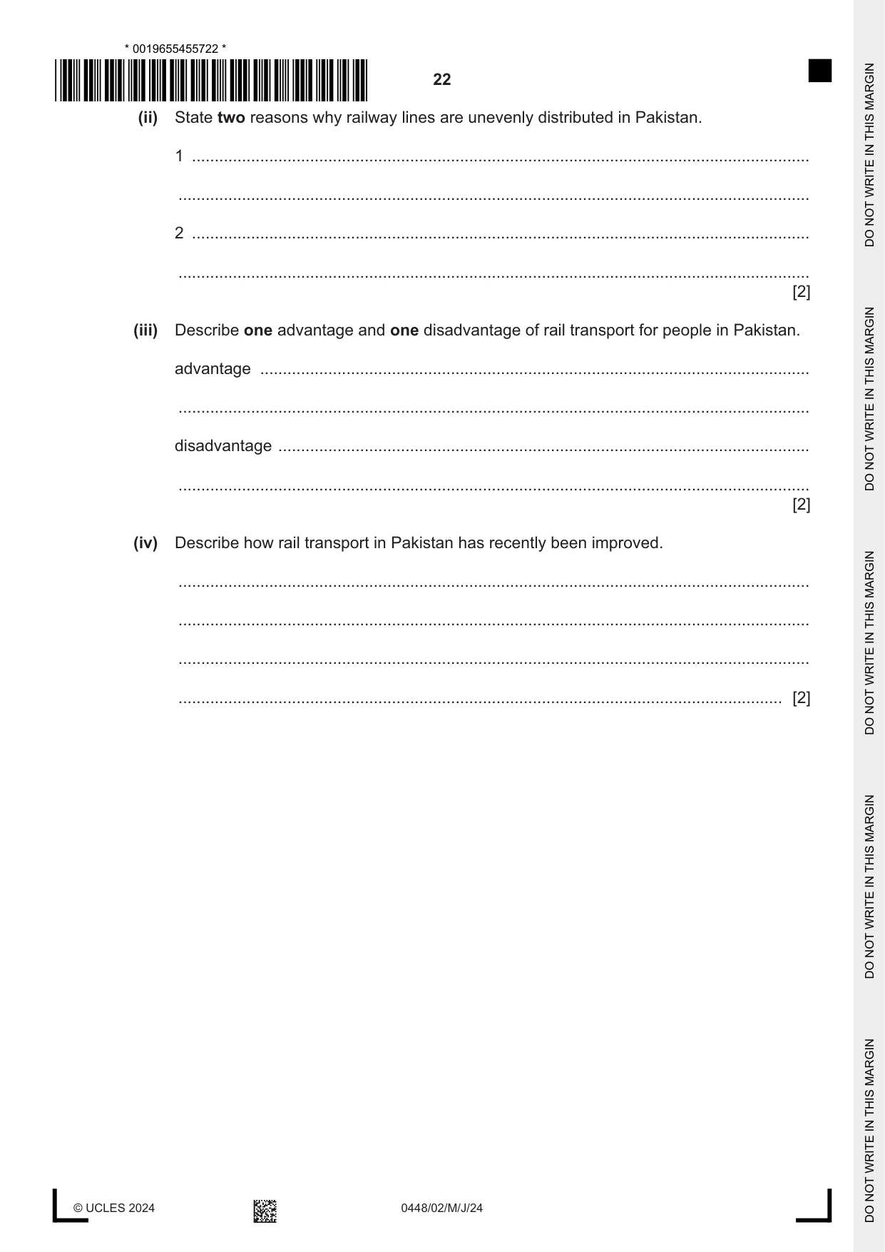 Cambridge IGCSE Pakistan Studies 0448 2024 May/June Paper 2 · Variant 0 question paper, page 22 of 28