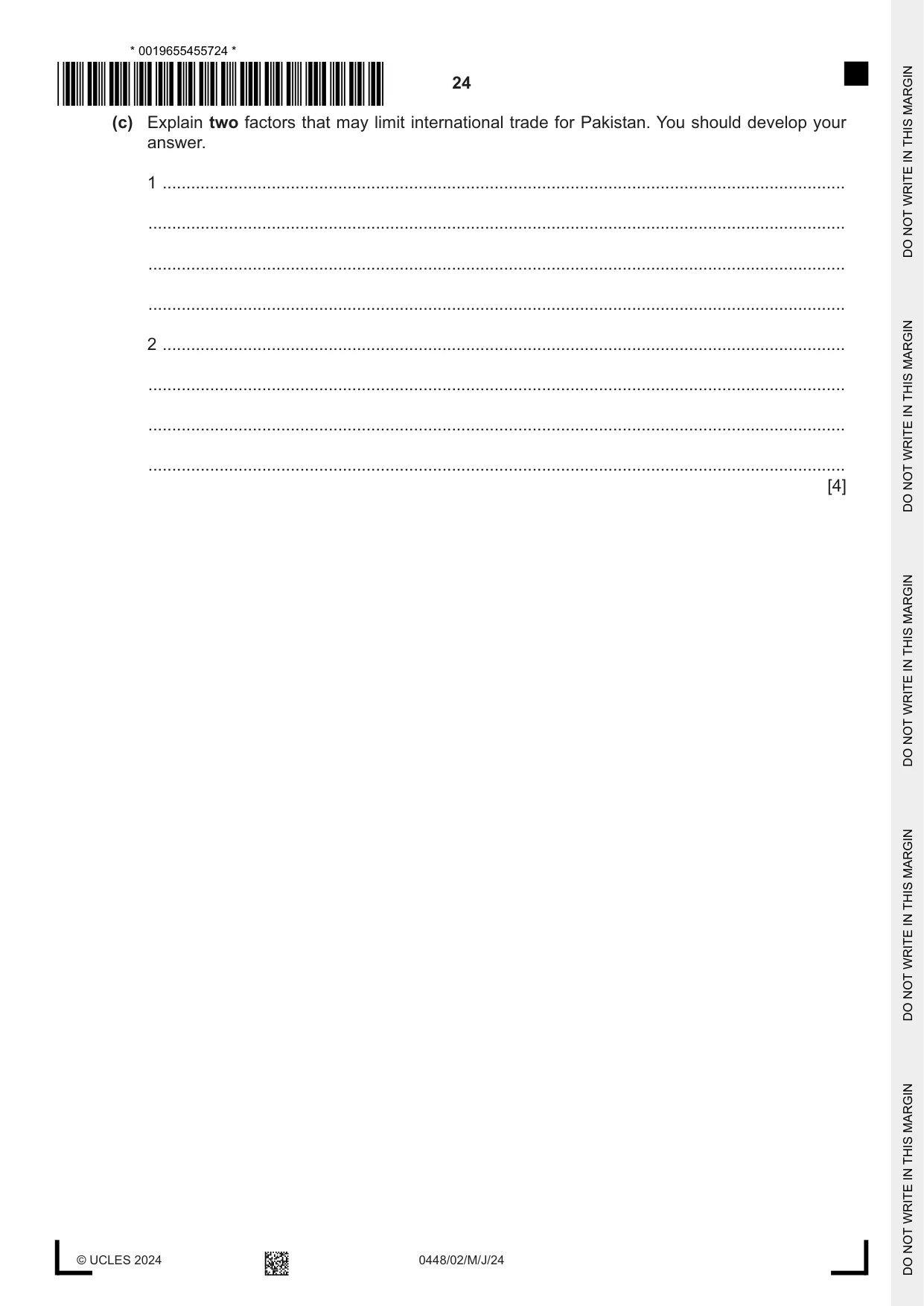 Cambridge IGCSE Pakistan Studies 0448 2024 May/June Paper 2 · Variant 0 question paper, page 24 of 28