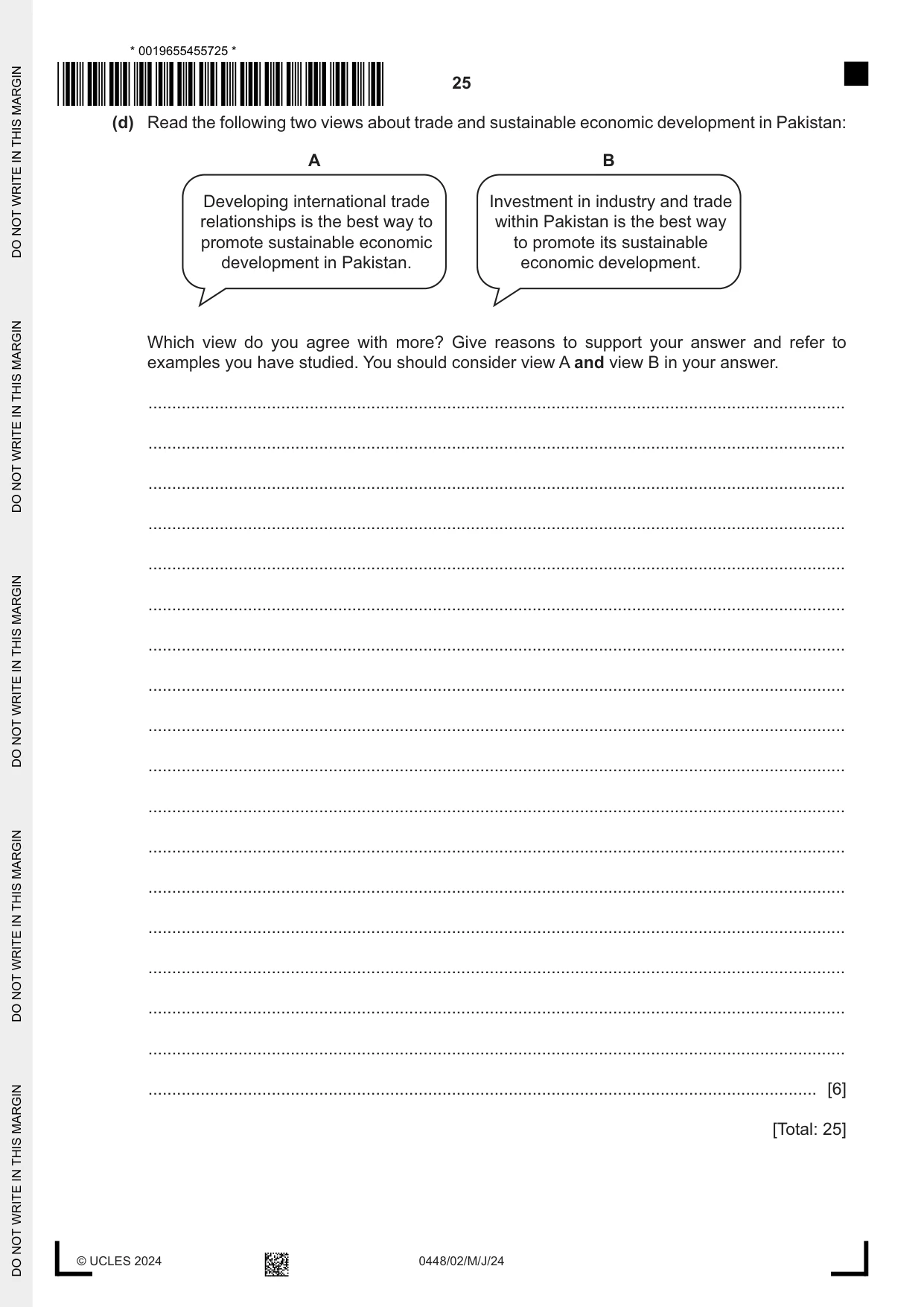 Cambridge IGCSE Pakistan Studies 0448 2024 May/June Paper 2 · Variant 0 question paper, page 25 of 28