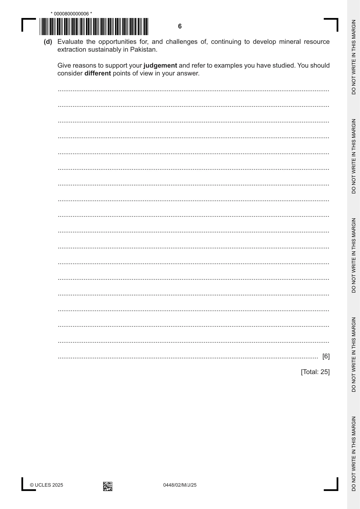 Cambridge IGCSE Pakistan Studies 0448 2025 May/June Paper 2 · Variant 0 question paper, page 6 of 28