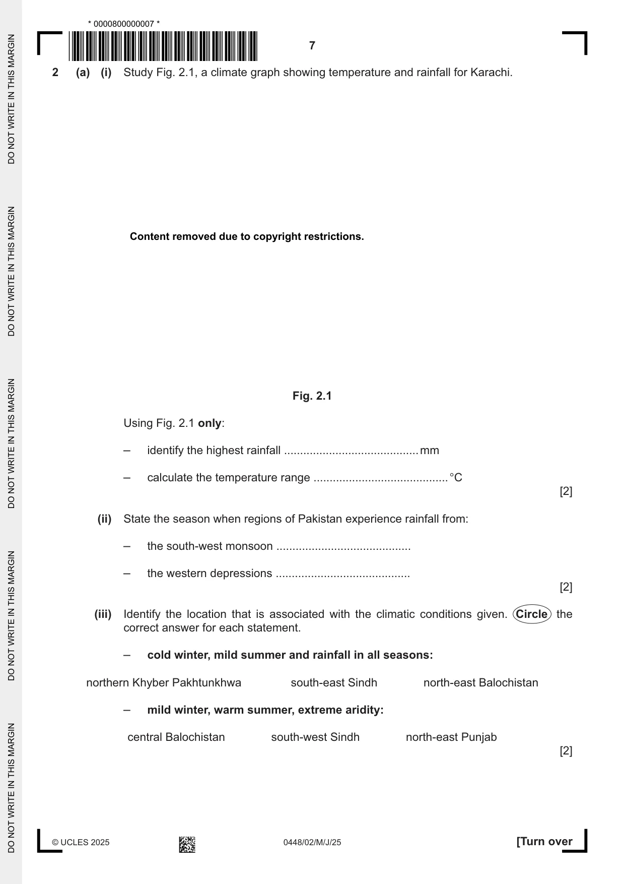 Cambridge IGCSE Pakistan Studies 0448 2025 May/June Paper 2 · Variant 0 question paper, page 7 of 28