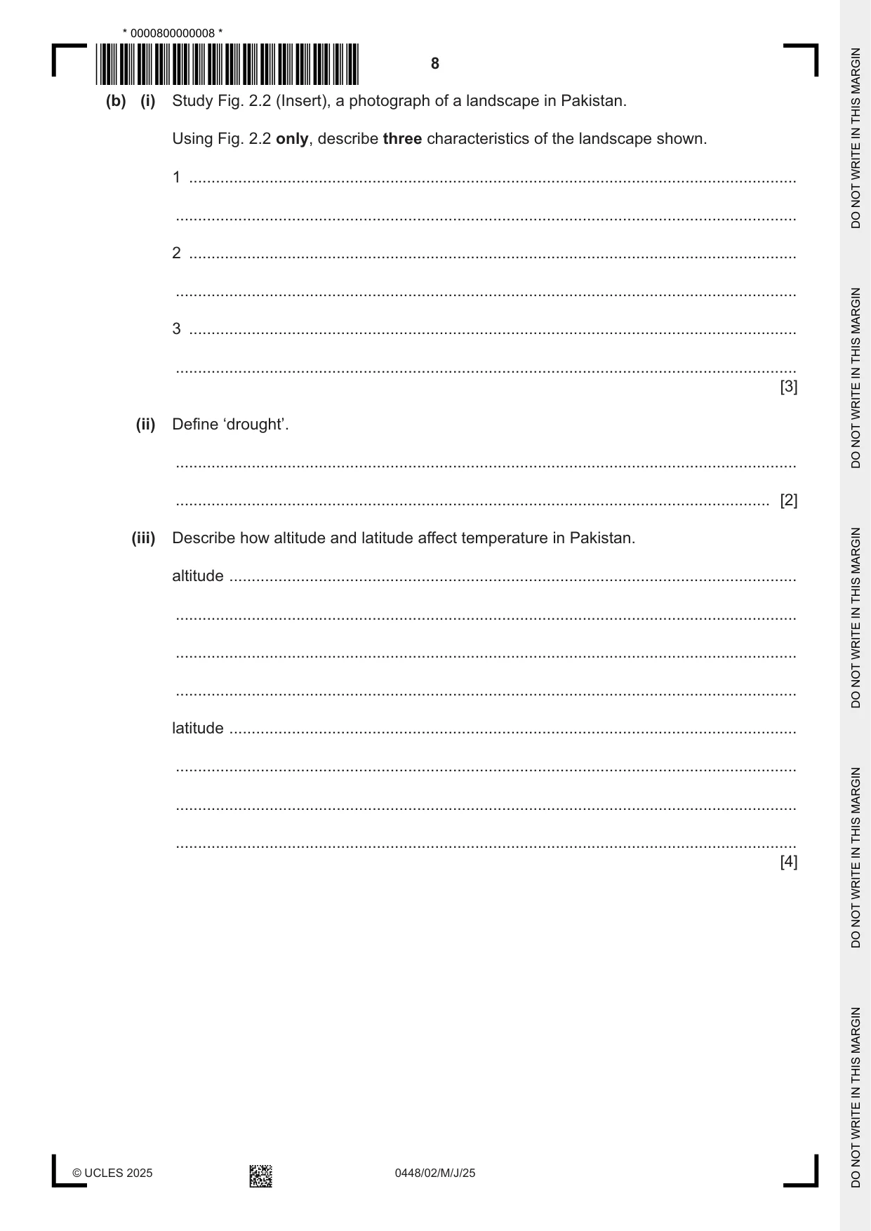 Cambridge IGCSE Pakistan Studies 0448 2025 May/June Paper 2 · Variant 0 question paper, page 8 of 28