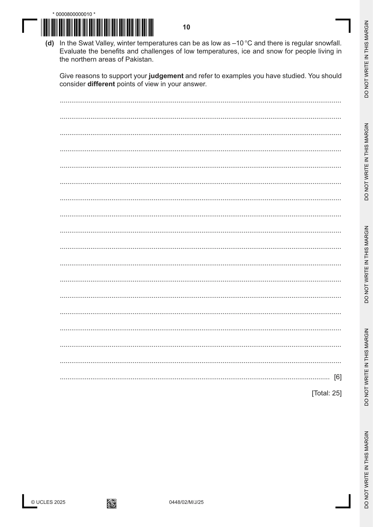 Cambridge IGCSE Pakistan Studies 0448 2025 May/June Paper 2 · Variant 0 question paper, page 10 of 28