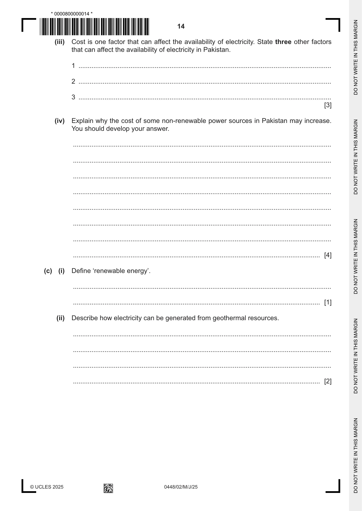 Cambridge IGCSE Pakistan Studies 0448 2025 May/June Paper 2 · Variant 0 question paper, page 14 of 28