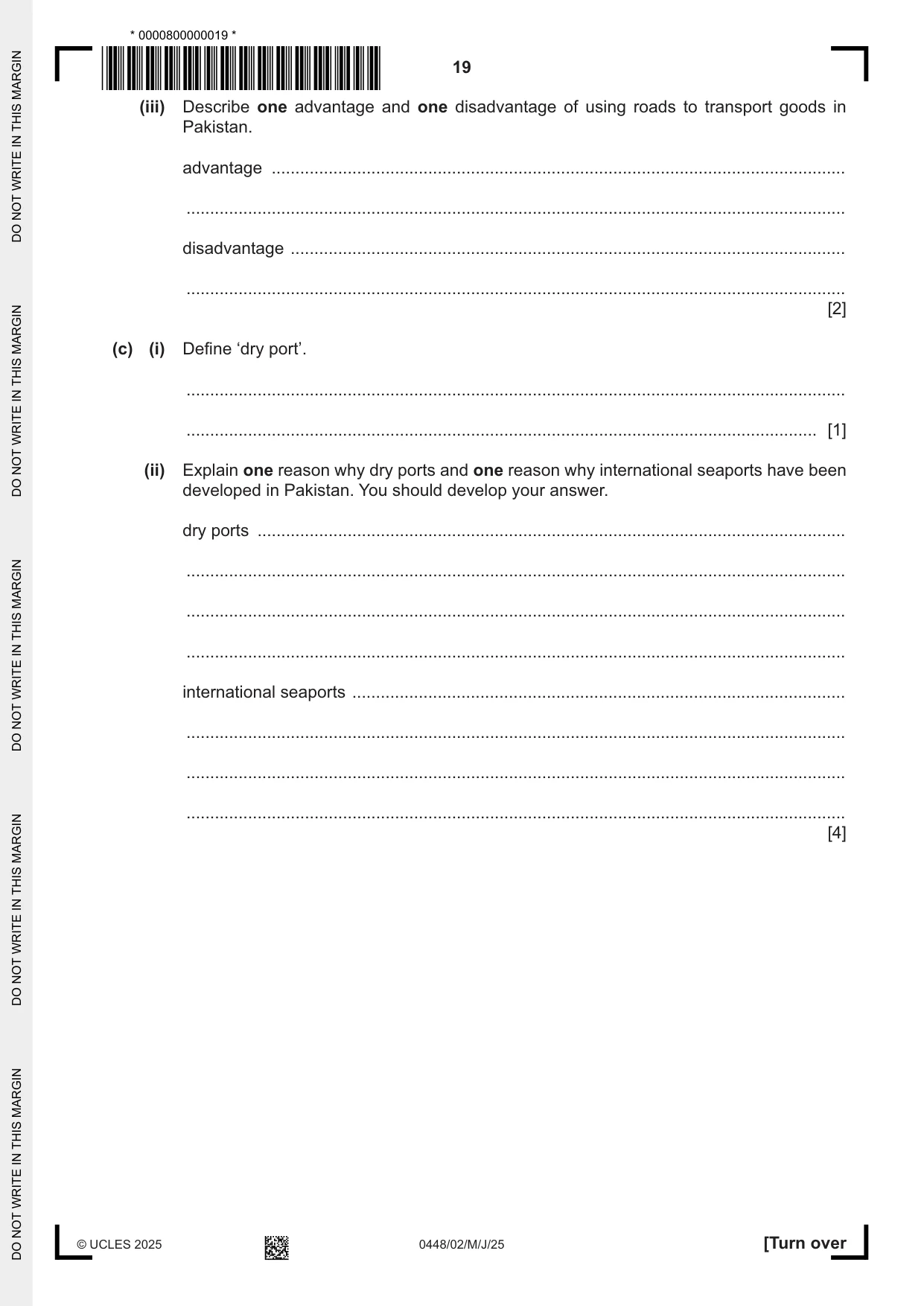 Cambridge IGCSE Pakistan Studies 0448 2025 May/June Paper 2 · Variant 0 question paper, page 19 of 28