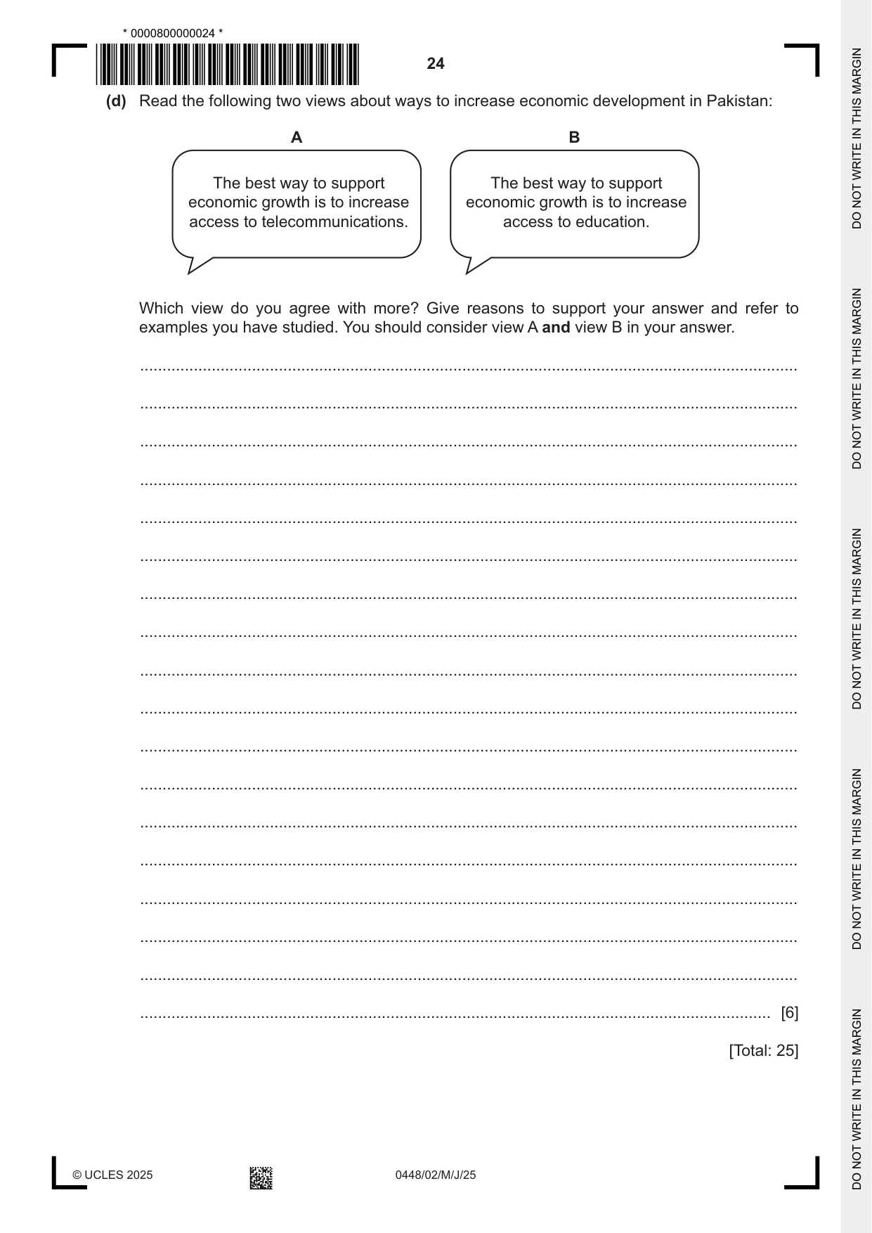 Cambridge IGCSE Pakistan Studies 0448 2025 May/June Paper 2 · Variant 0 question paper, page 24 of 28