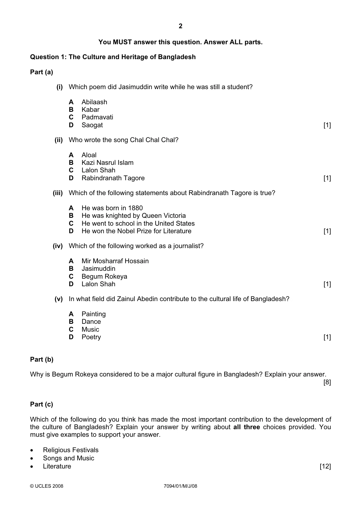 Cambridge IGCSE Bangladesh Studies 0449 2008 May/June Paper 1 · Variant 1 question paper, page 2 of 8