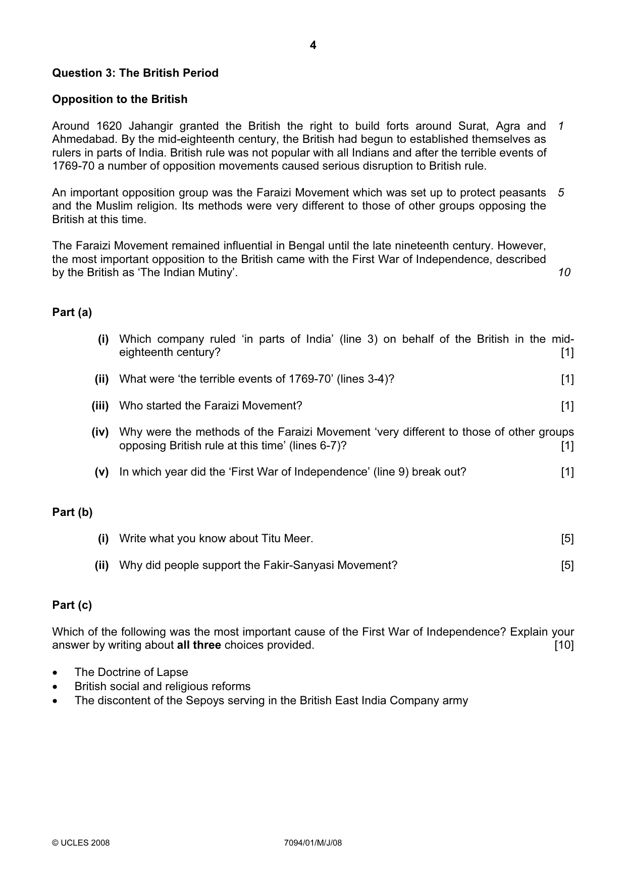 Cambridge IGCSE Bangladesh Studies 0449 2008 May/June Paper 1 · Variant 1 question paper, page 4 of 8