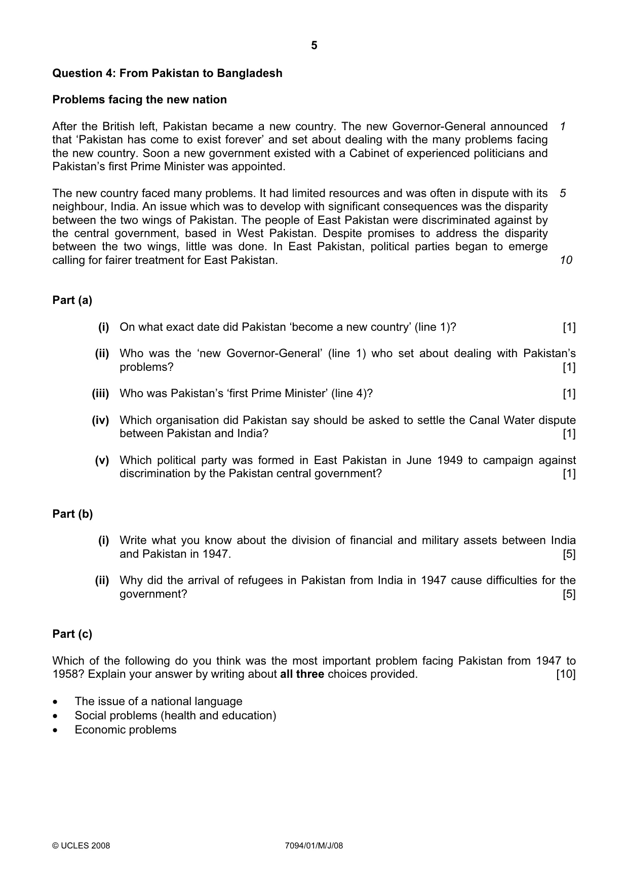Cambridge IGCSE Bangladesh Studies 0449 2008 May/June Paper 1 · Variant 1 question paper, page 5 of 8