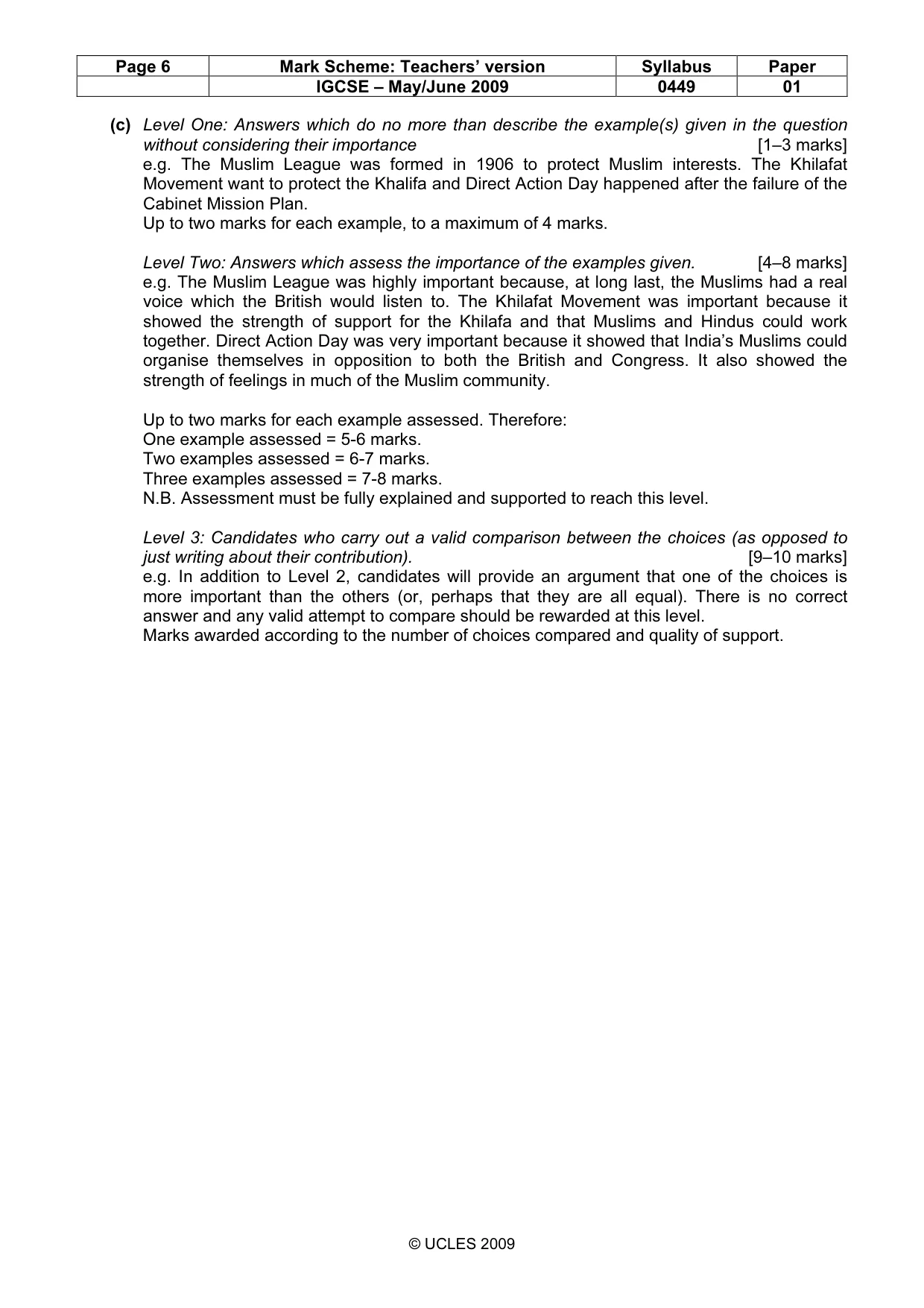 Mark scheme, page 6 of 6