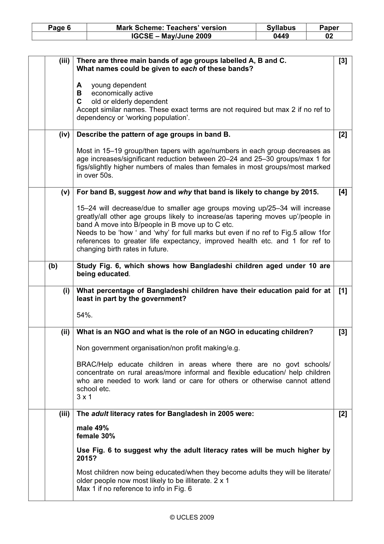 Mark scheme, page 6 of 11