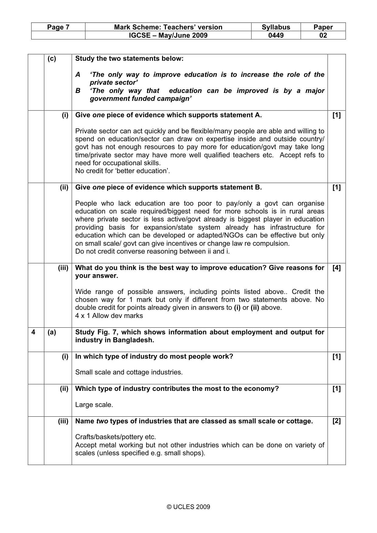 Mark scheme, page 7 of 11