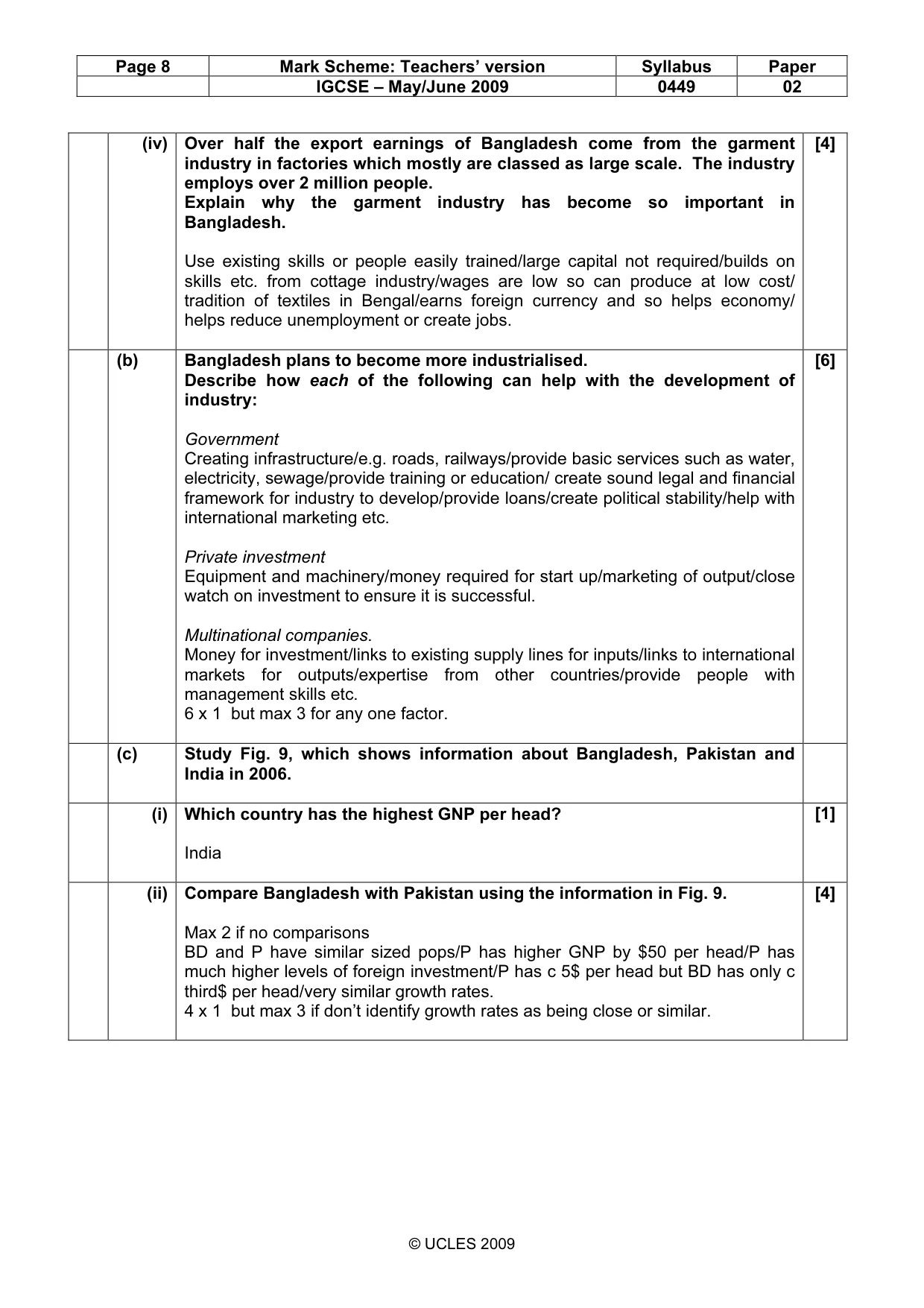 Mark scheme, page 8 of 11