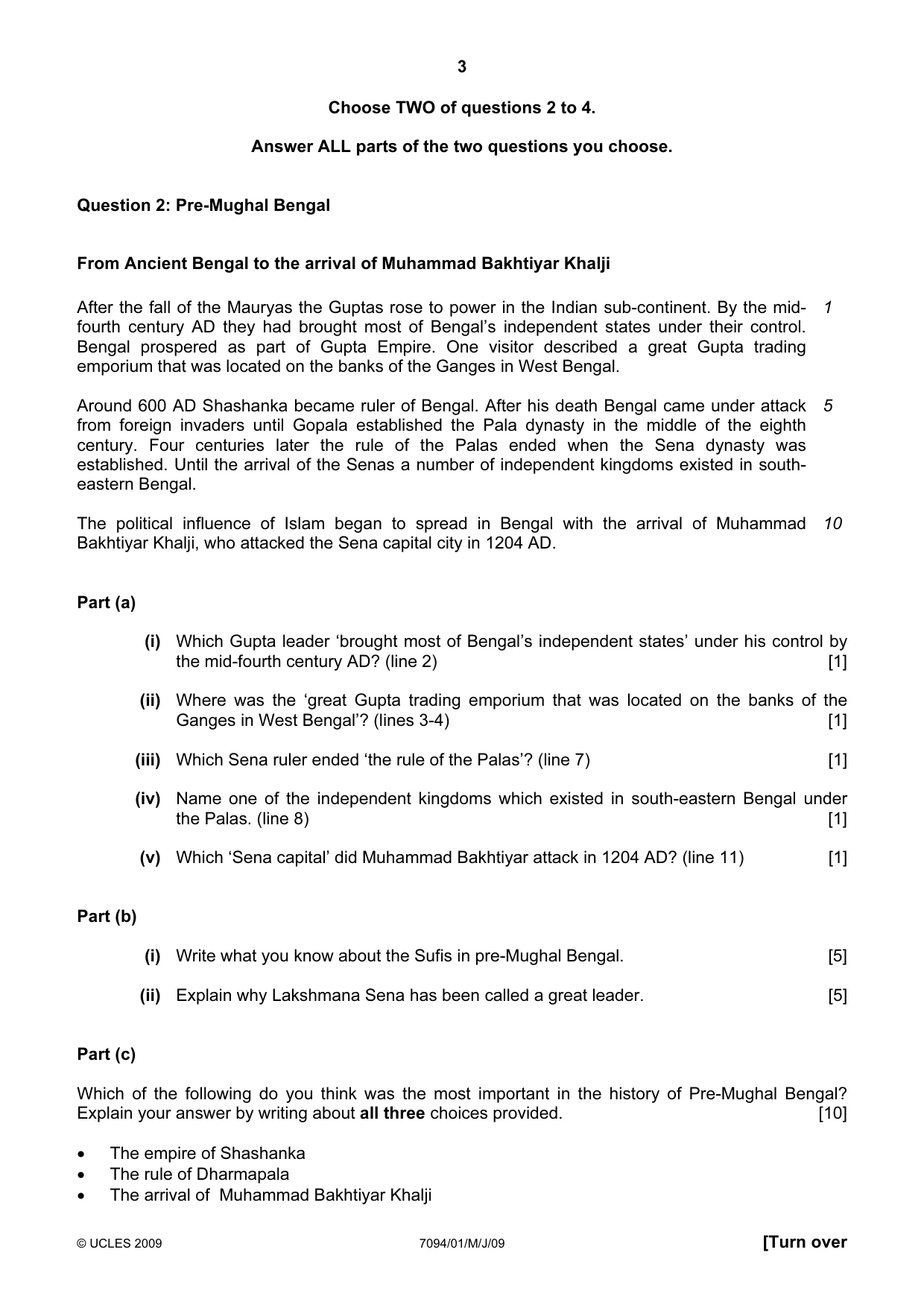 Cambridge IGCSE Bangladesh Studies 0449 2009 May/June Paper 1 · Variant 1 question paper, page 3 of 8