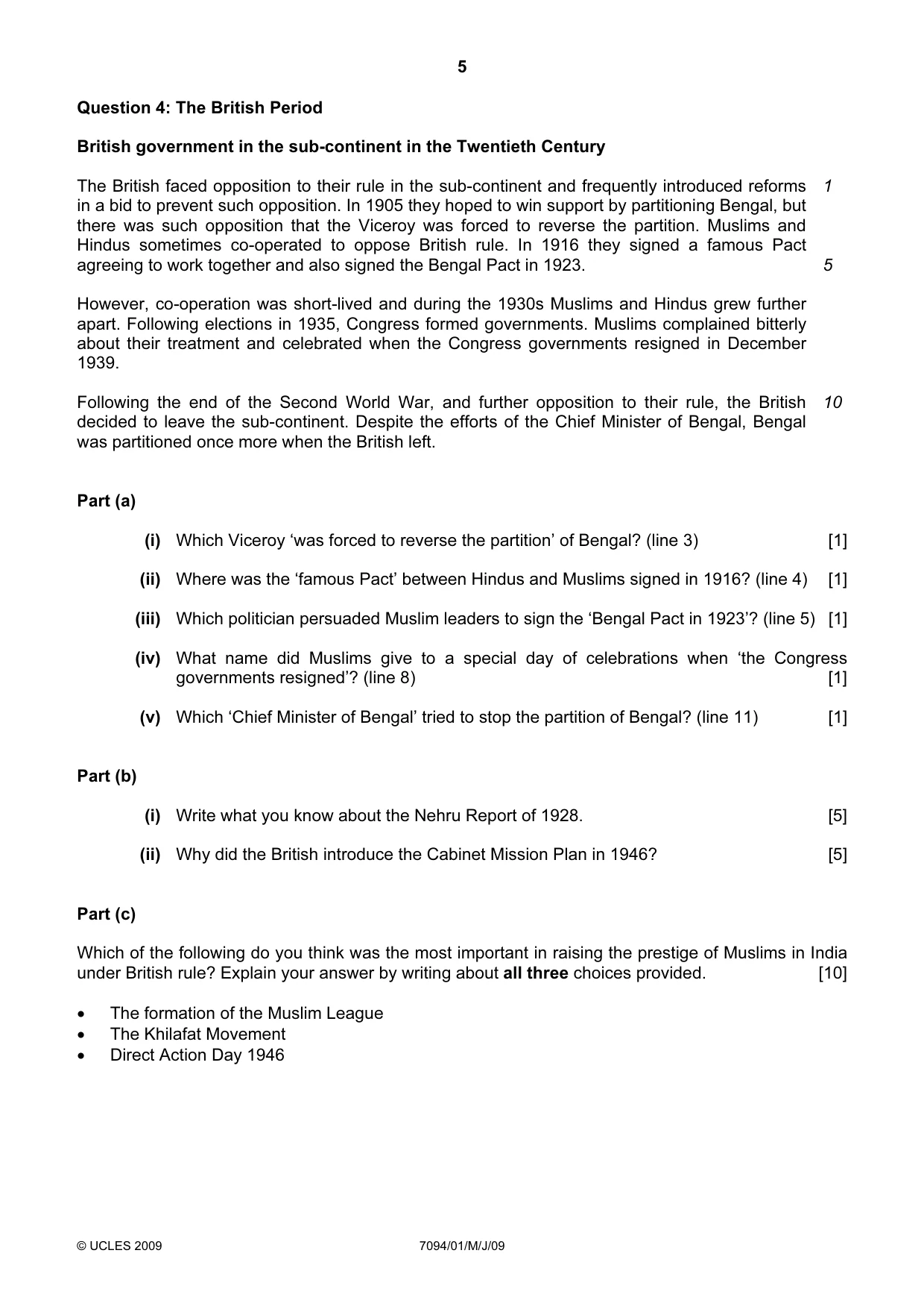 Cambridge IGCSE Bangladesh Studies 0449 2009 May/June Paper 1 · Variant 1 question paper, page 5 of 8