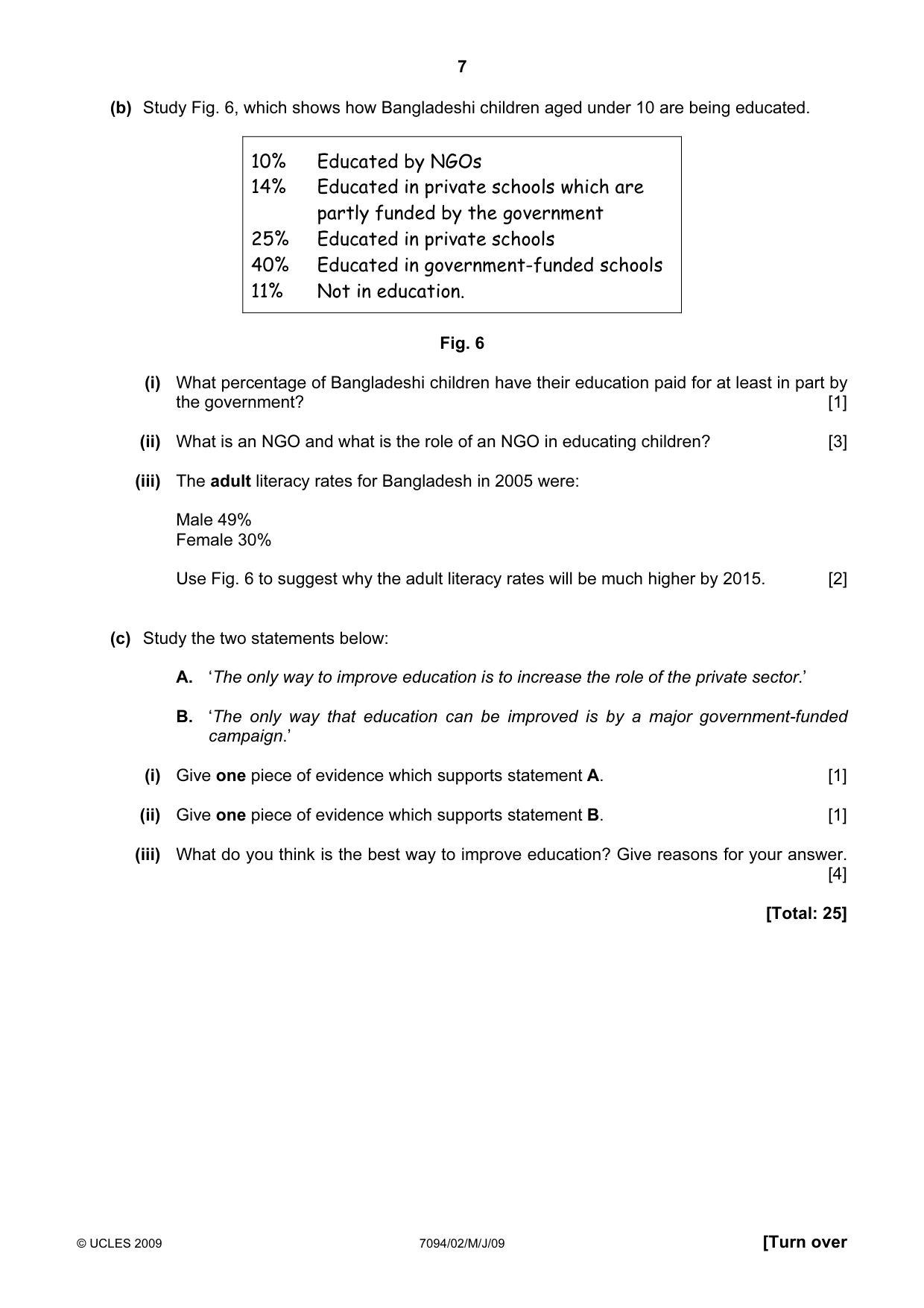 Cambridge IGCSE Bangladesh Studies 0449 2009 May/June Paper 2 · Variant 1 question paper, page 7 of 12