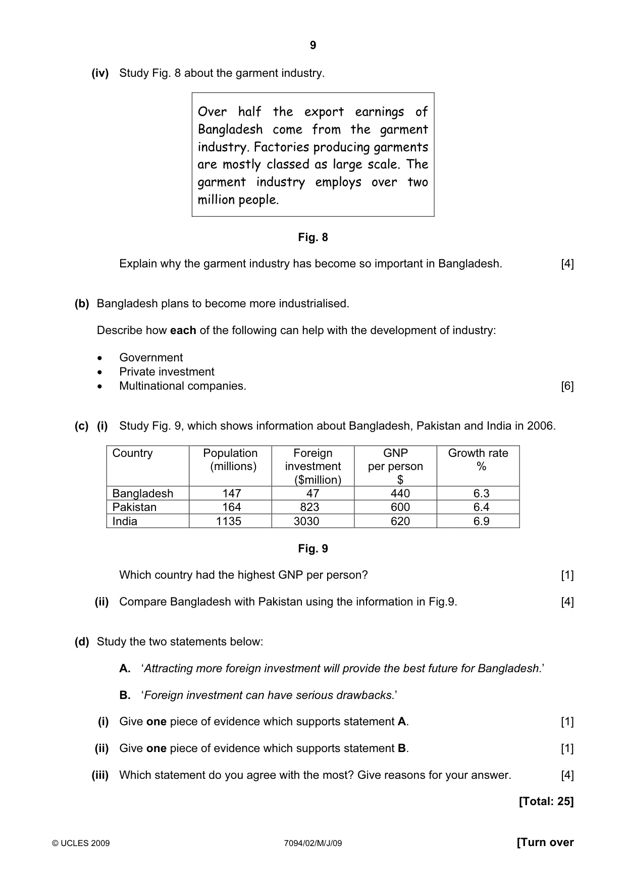 Cambridge IGCSE Bangladesh Studies 0449 2009 May/June Paper 2 · Variant 1 question paper, page 9 of 12