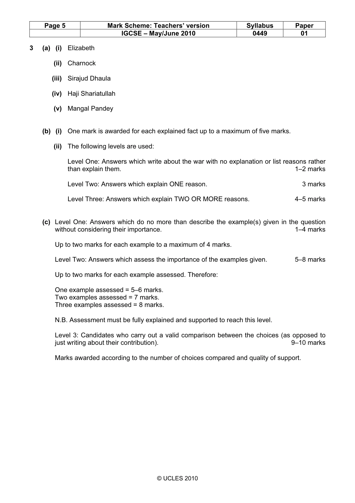 Mark scheme, page 5 of 6