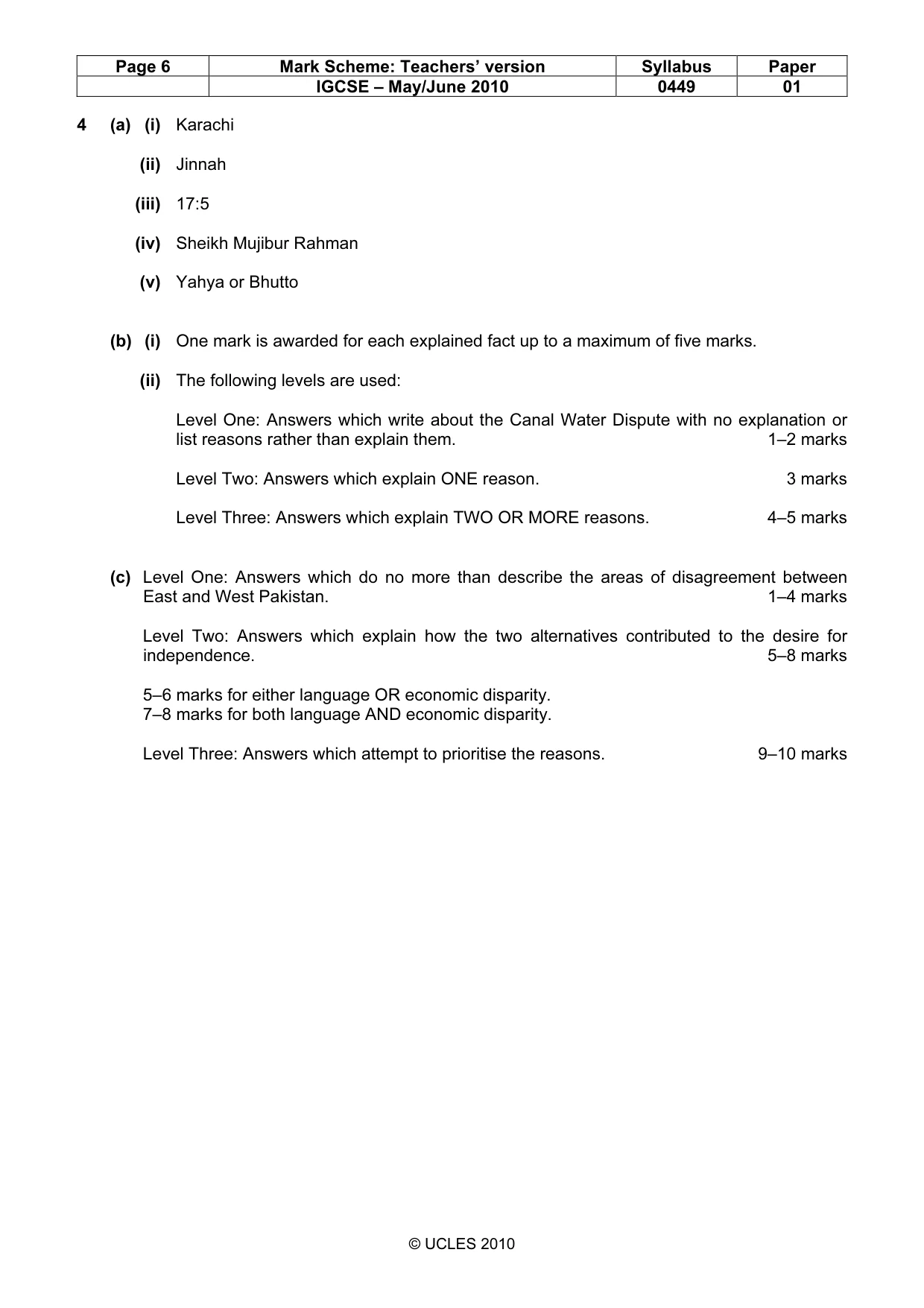 Mark scheme, page 6 of 6