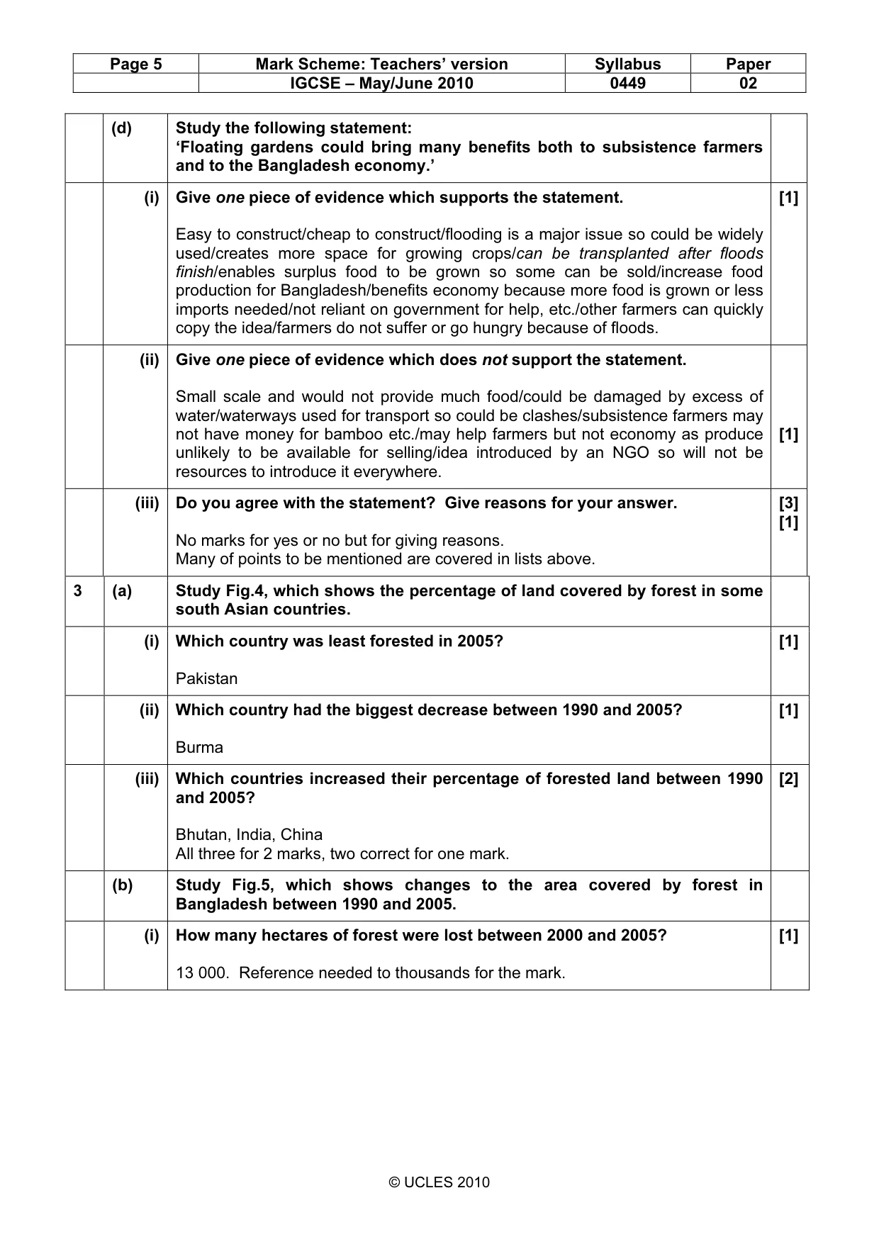 Mark scheme, page 5 of 10