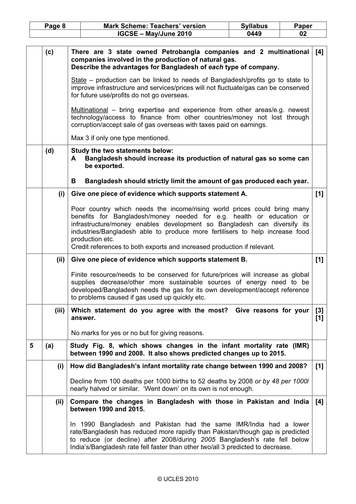 Mark scheme, page 8 of 10