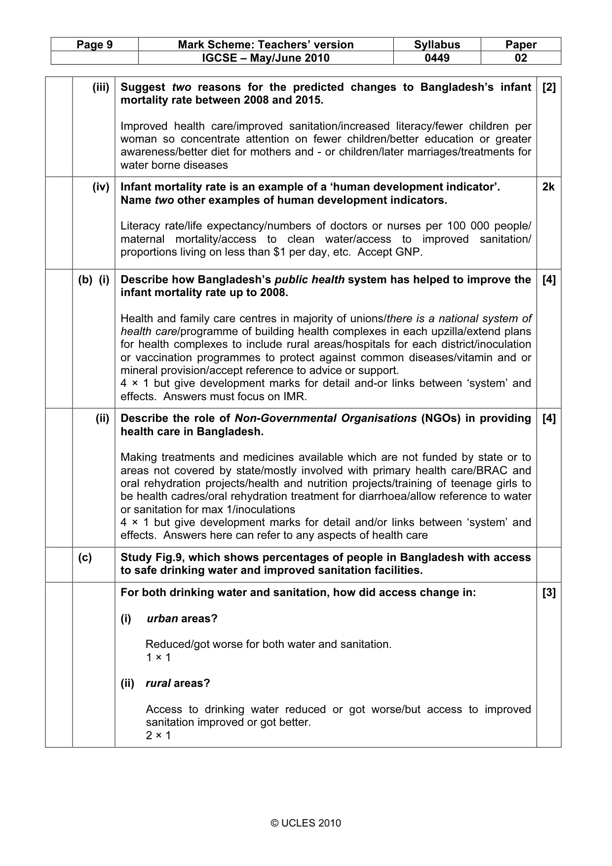 Mark scheme, page 9 of 10