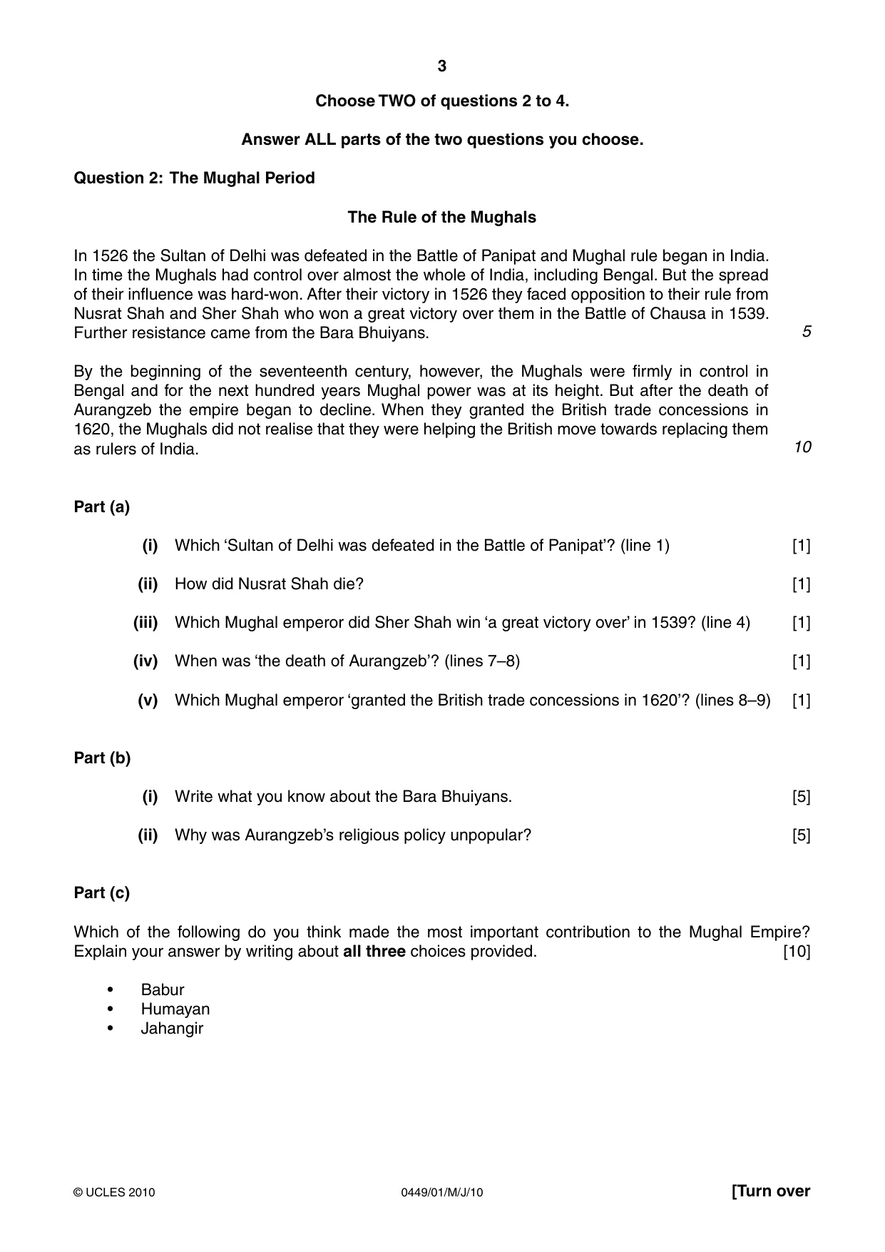 Cambridge IGCSE Bangladesh Studies 0449 2010 May/June Paper 1 · Variant 1 question paper, page 3 of 8
