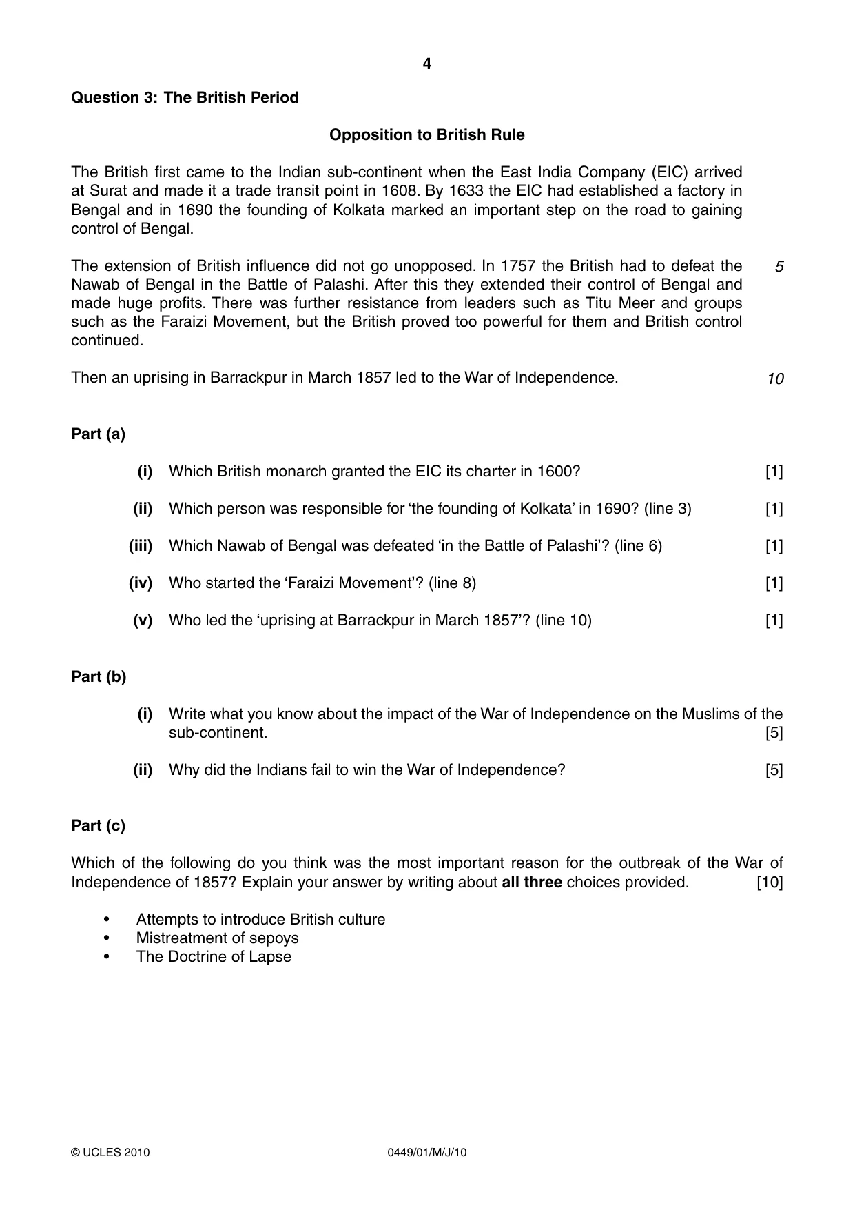 Cambridge IGCSE Bangladesh Studies 0449 2010 May/June Paper 1 · Variant 1 question paper, page 4 of 8