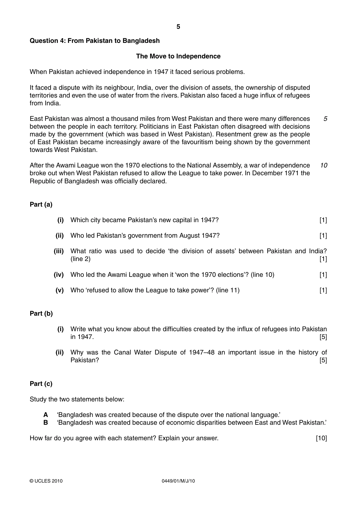 Cambridge IGCSE Bangladesh Studies 0449 2010 May/June Paper 1 · Variant 1 question paper, page 5 of 8