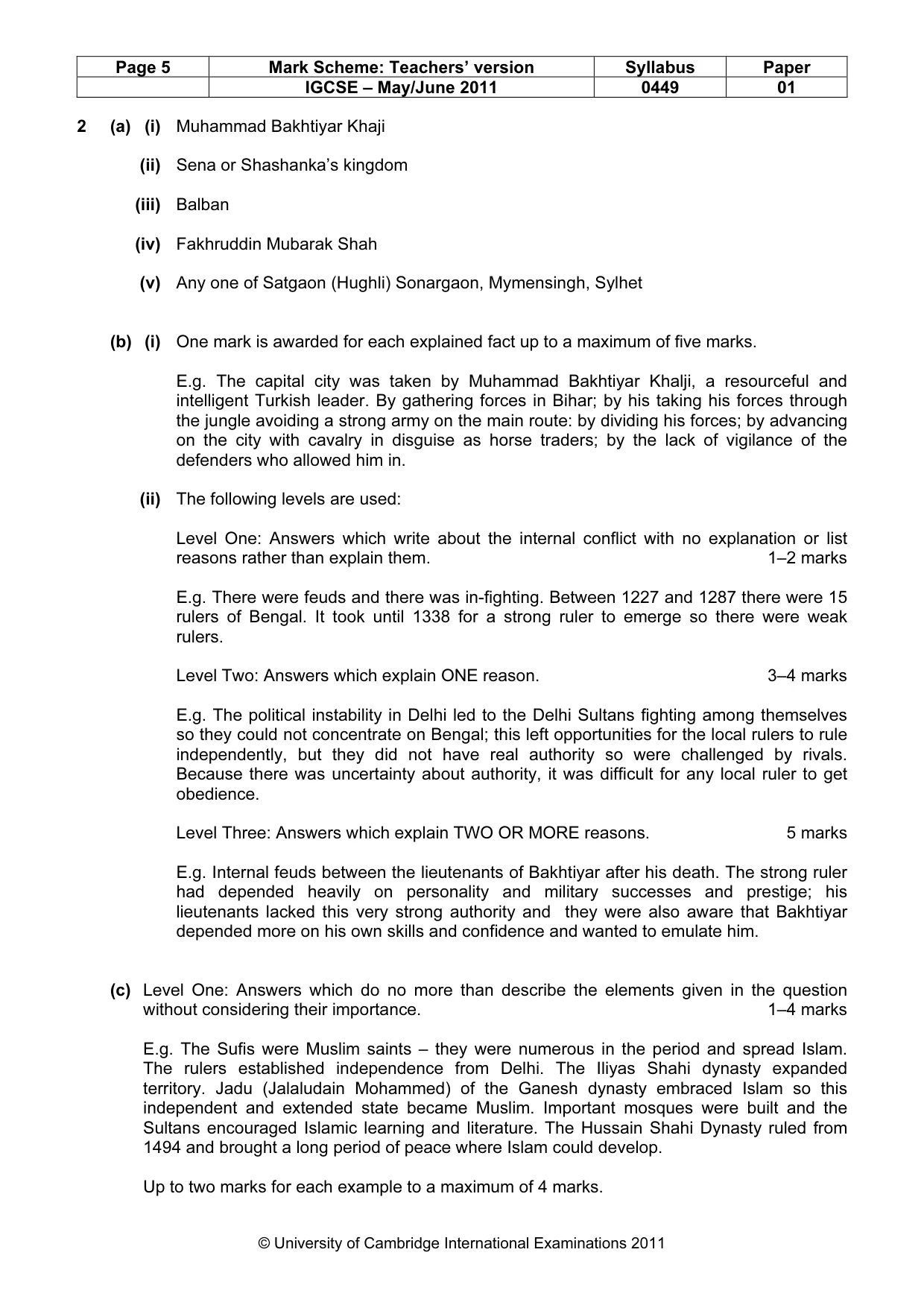 Mark scheme, page 5 of 11