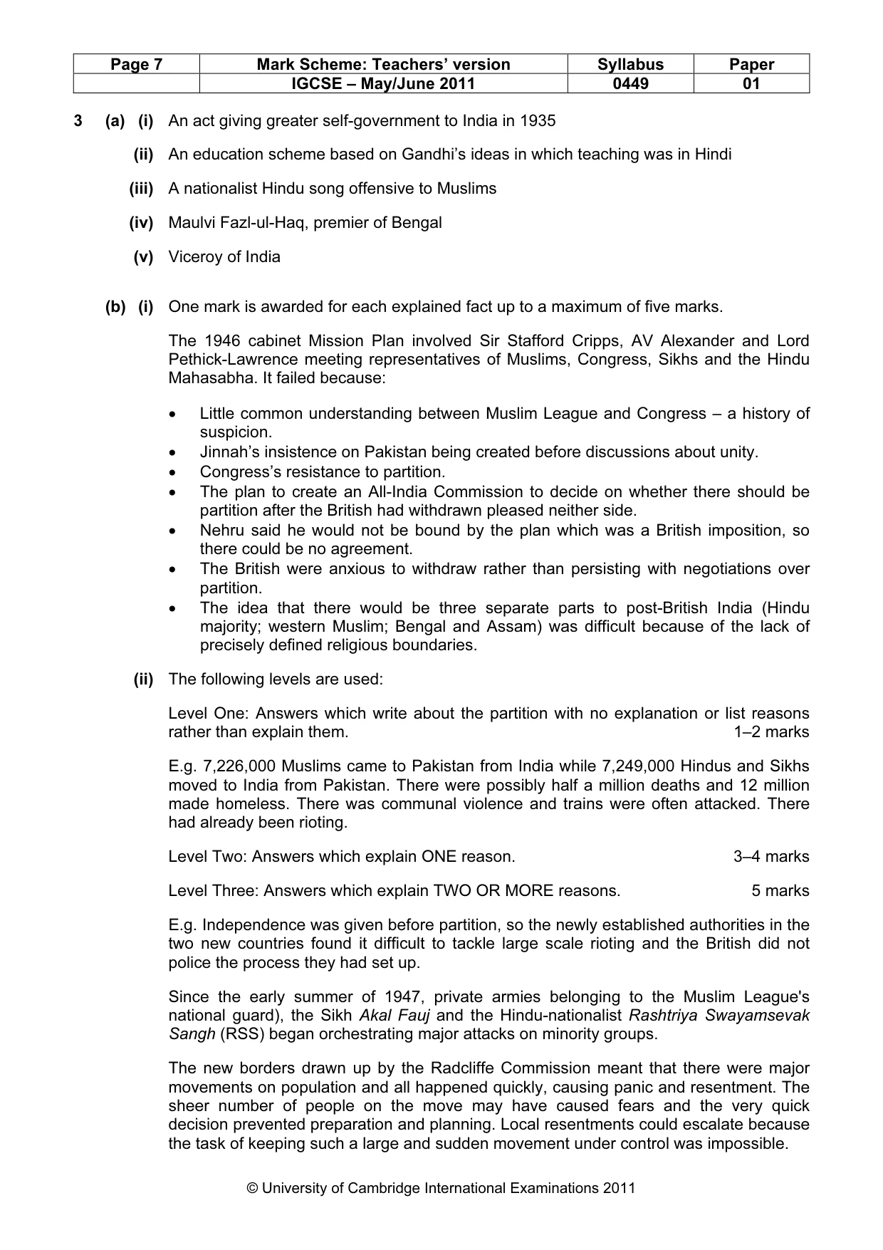 Mark scheme, page 7 of 11