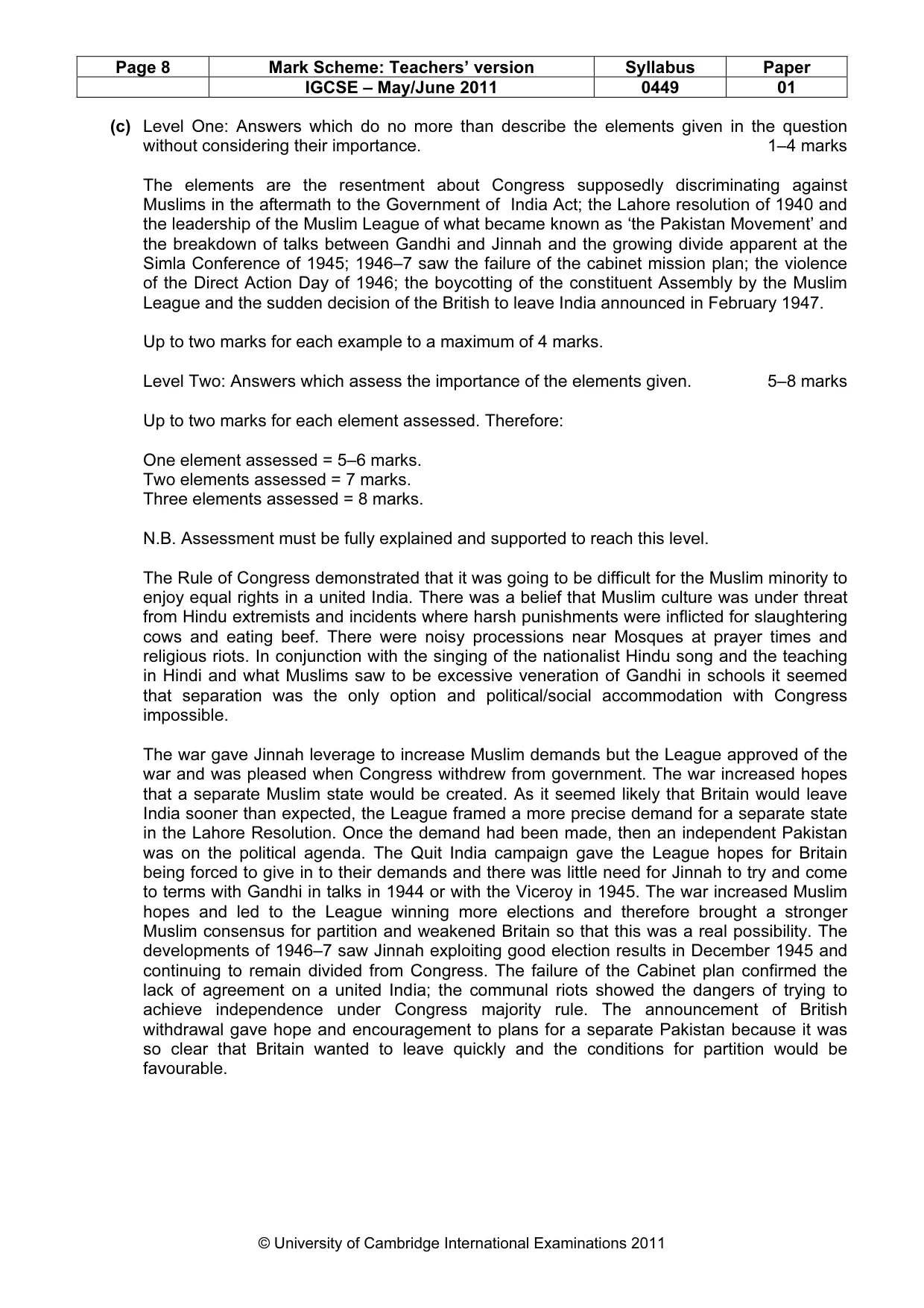 Mark scheme, page 8 of 11