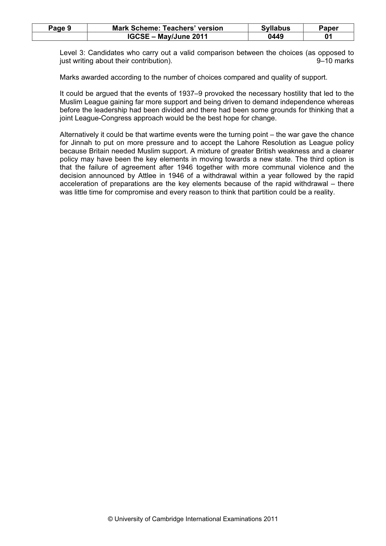 Mark scheme, page 9 of 11