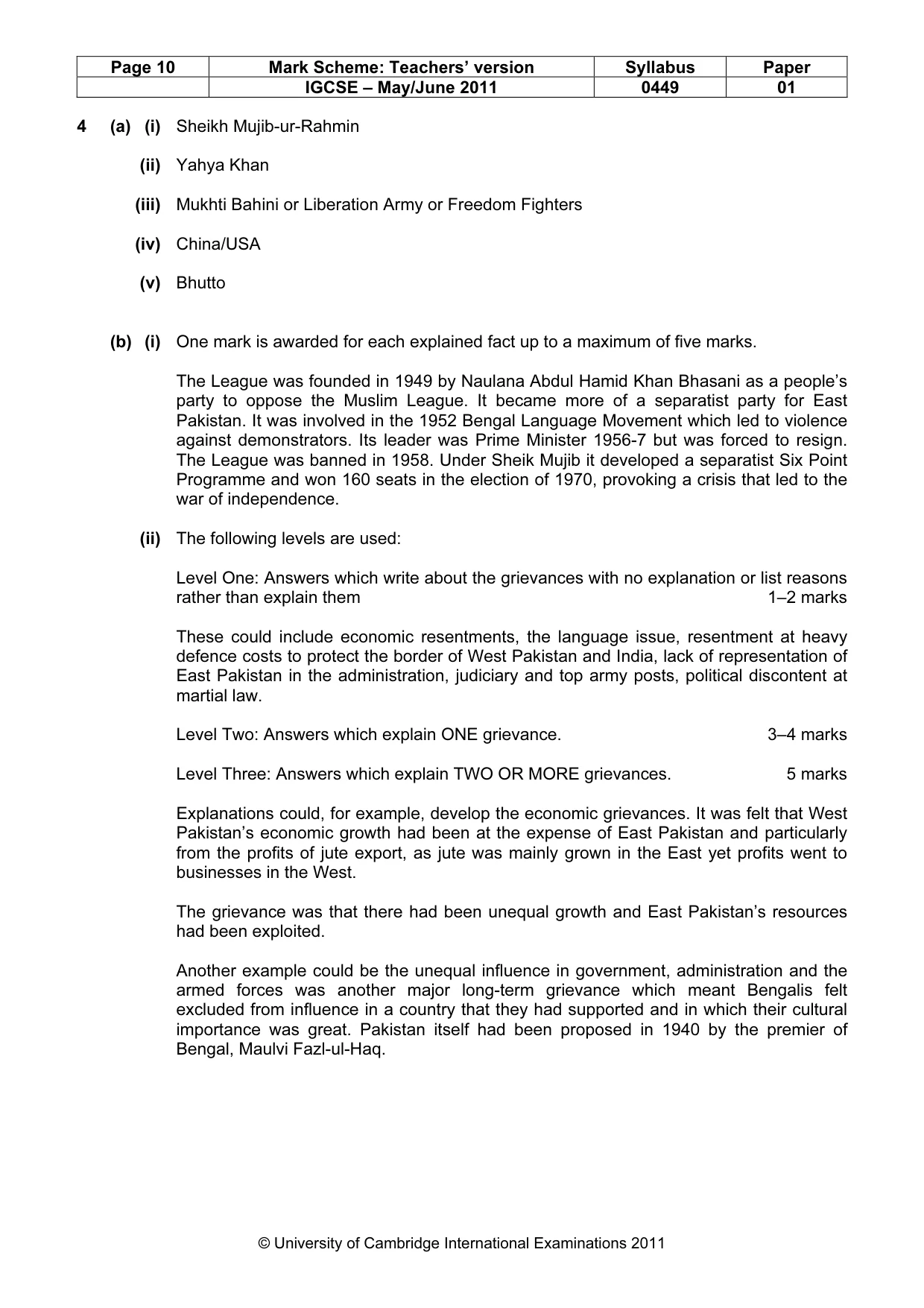 Mark scheme, page 10 of 11