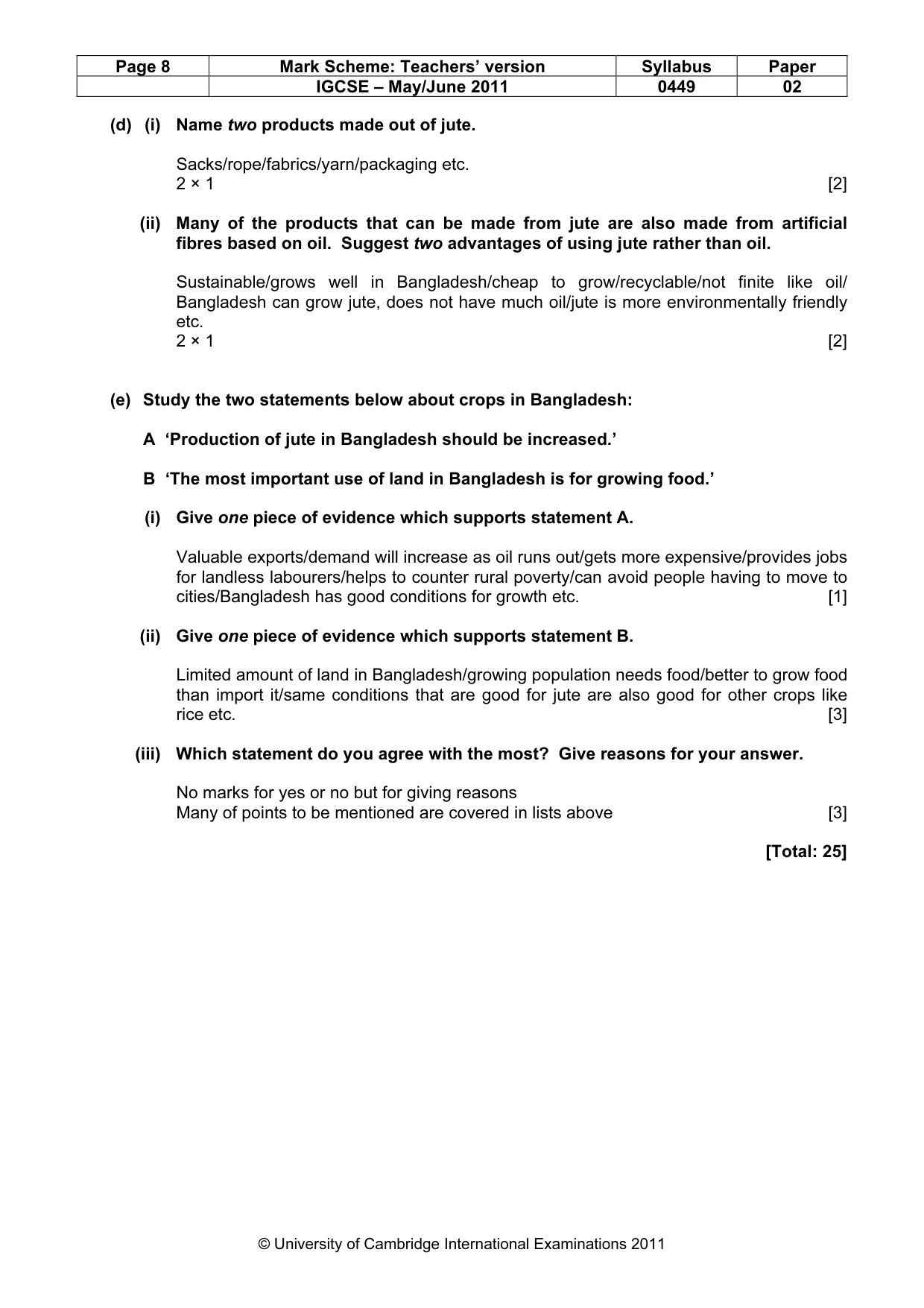 Mark scheme, page 8 of 11